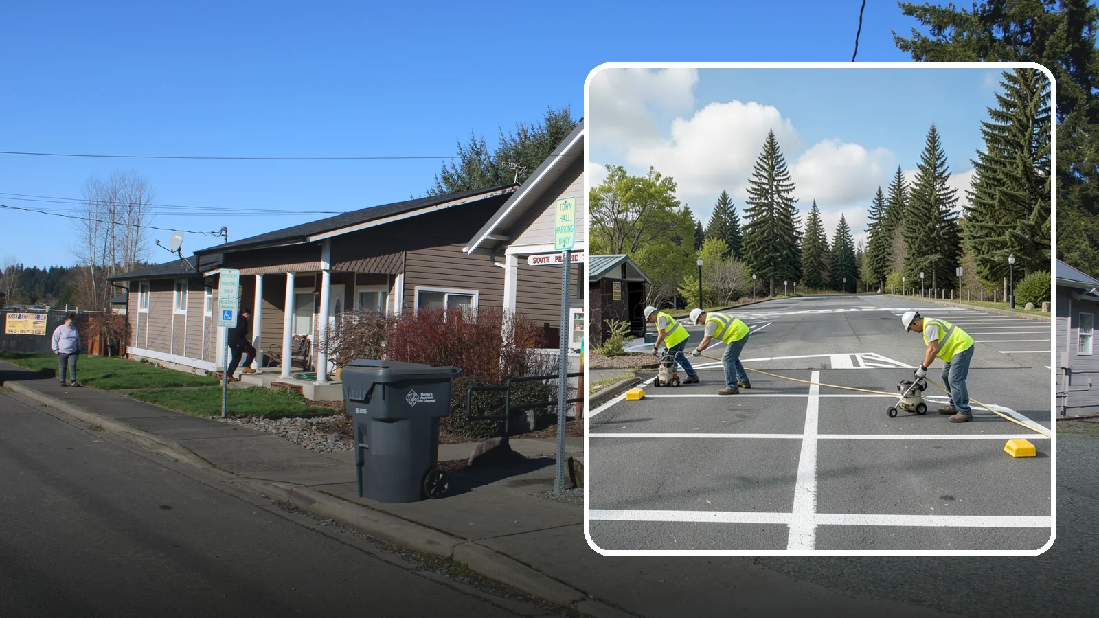 Parking Lot Restriping in South Prairie, Pierce County, WA - Restriping refreshes faded stalls and layouts in municipal and agency parking lots.