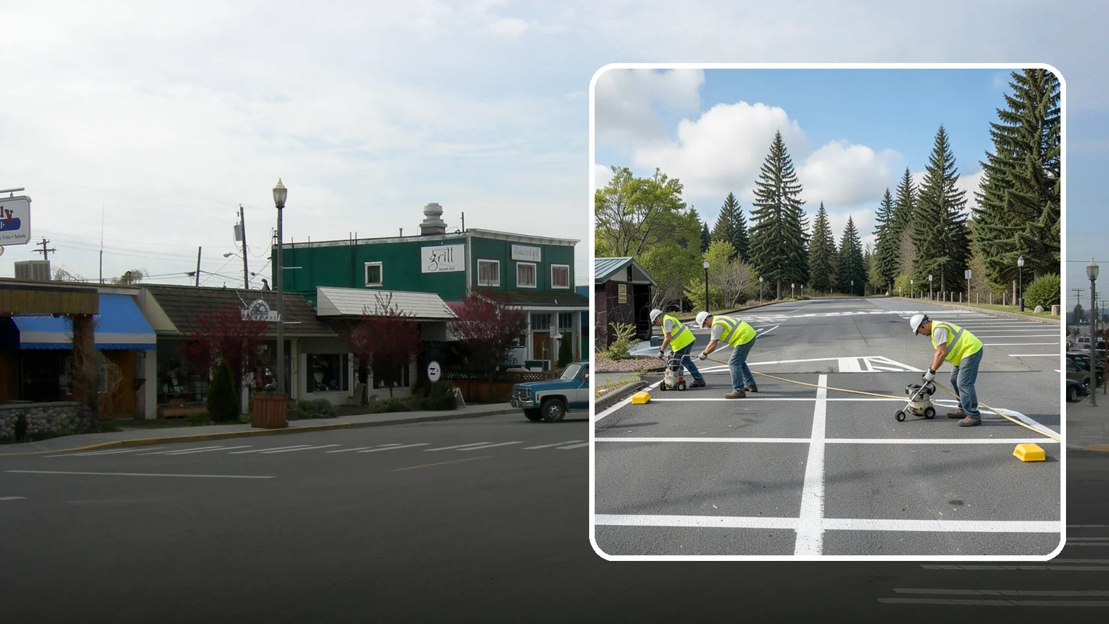 Parking Lot Restriping in Stanwood, Snohomish County, WA - Restriping refreshes faded stalls and layouts in municipal and agency parking lots.
