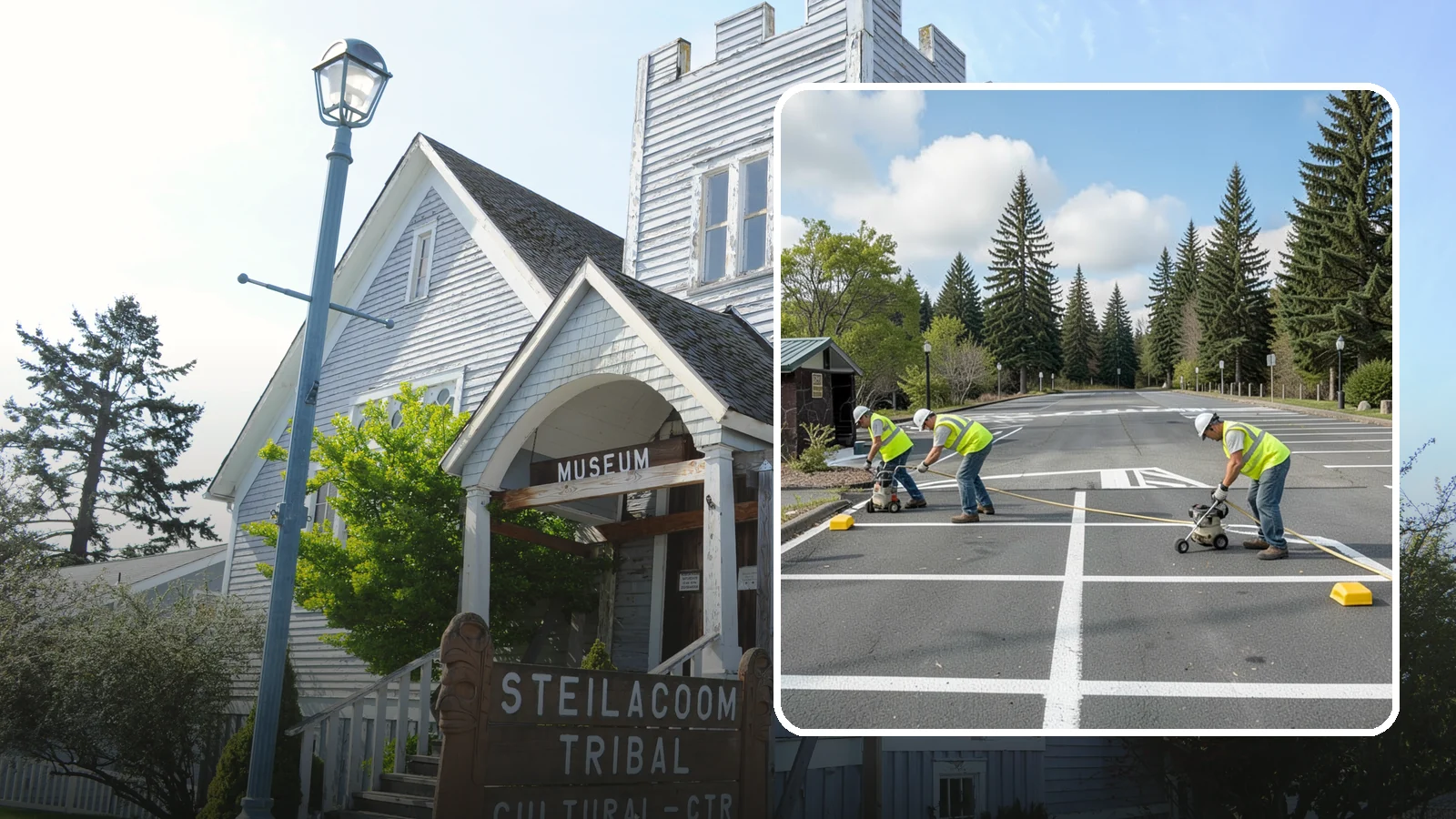 Parking Lot Restriping in Steilacoom, Pierce County, WA - Restriping refreshes faded stalls and layouts in municipal and agency parking lots.