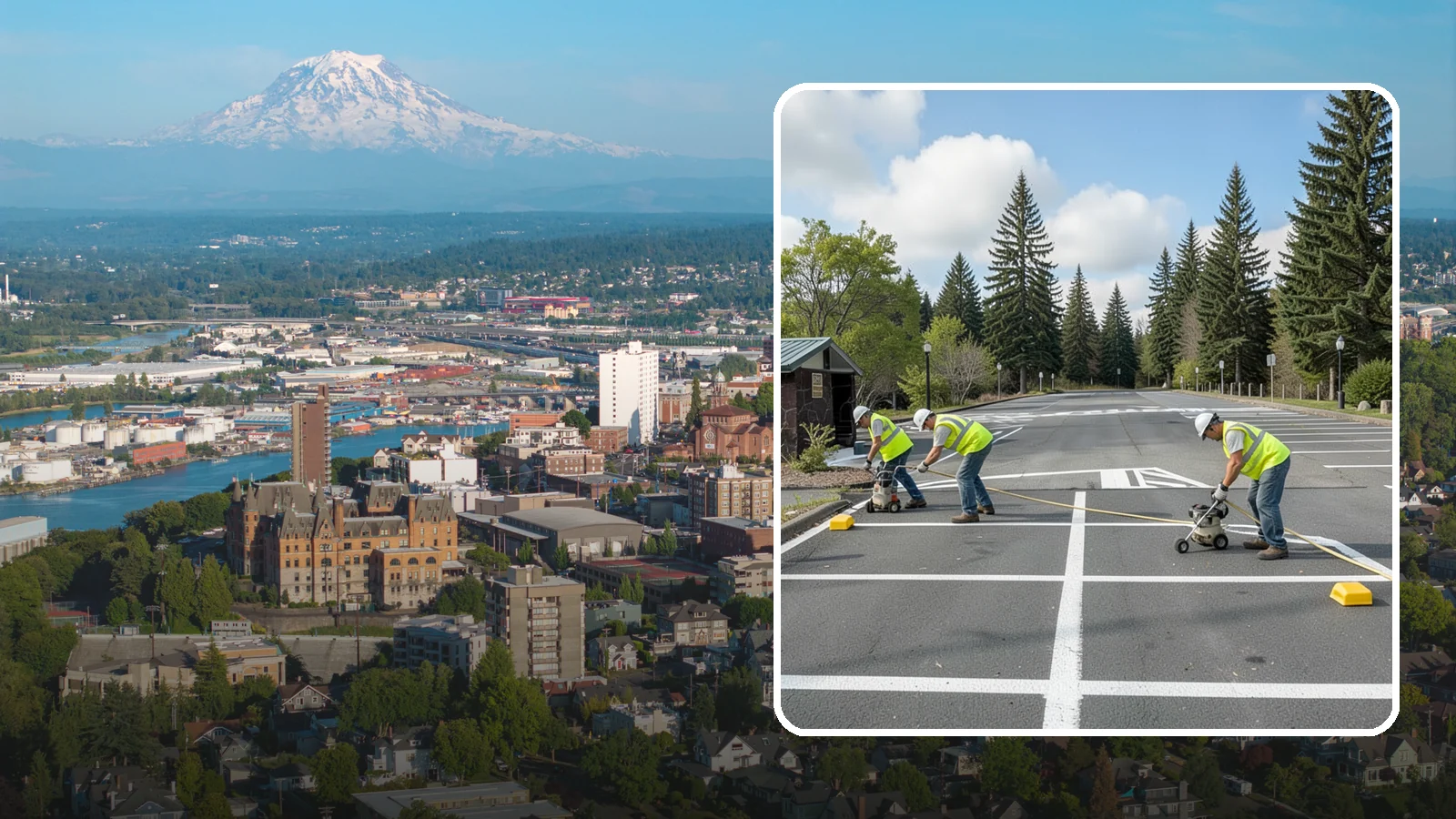 Parking Lot Restriping in Tacoma, Pierce County, WA - Restriping refreshes faded stalls and layouts in municipal and agency parking lots.