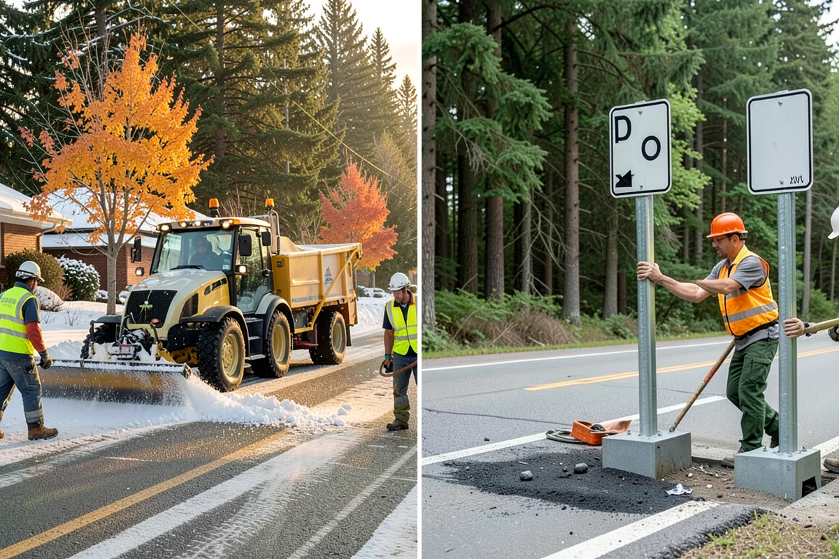 Parking Lot Snow Removal in DuPont, Pierce County, WA - Map lots, ADA stalls, and snow-storage areas with staff