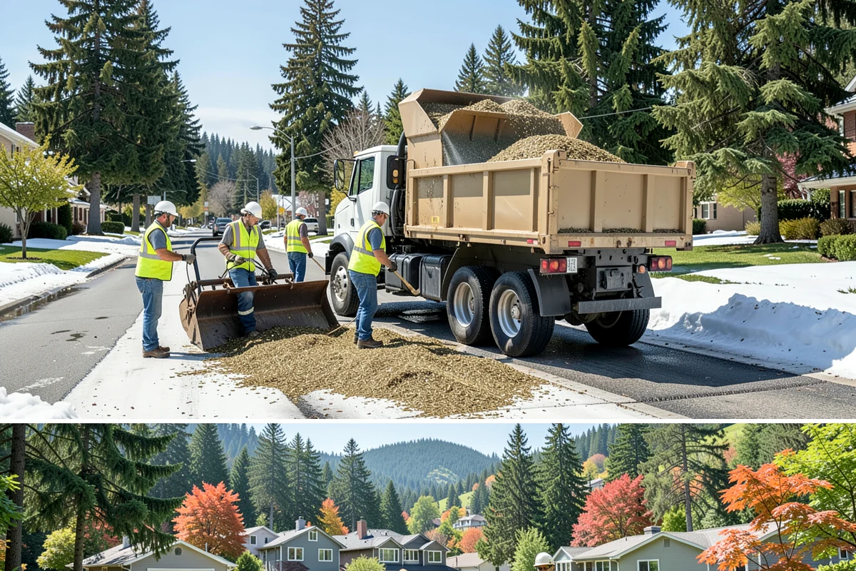 Parking Lot Snow Removal in Fircrest, Pierce County, WA - Lot clearing runs through the winter season, mobilized for each accumulating snow event from November into March.