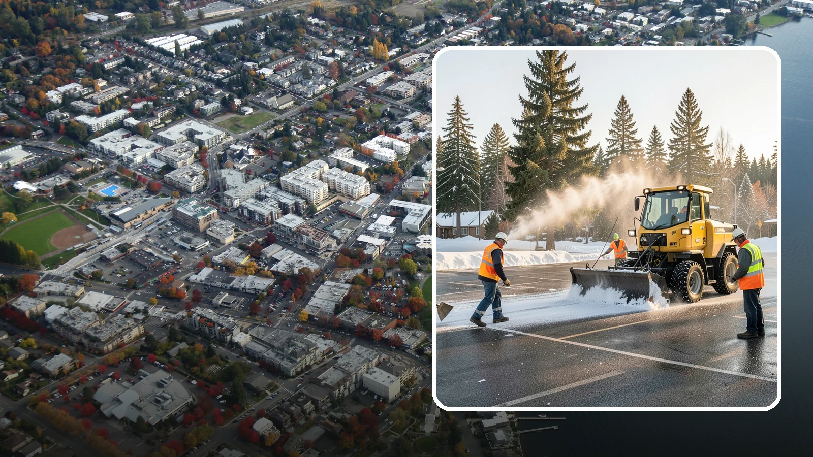 Parking Lot Snow Removal in Kirkland, King County, WA - Plow and clear public parking lots and facility lots to keep them open and safe during winter weather.