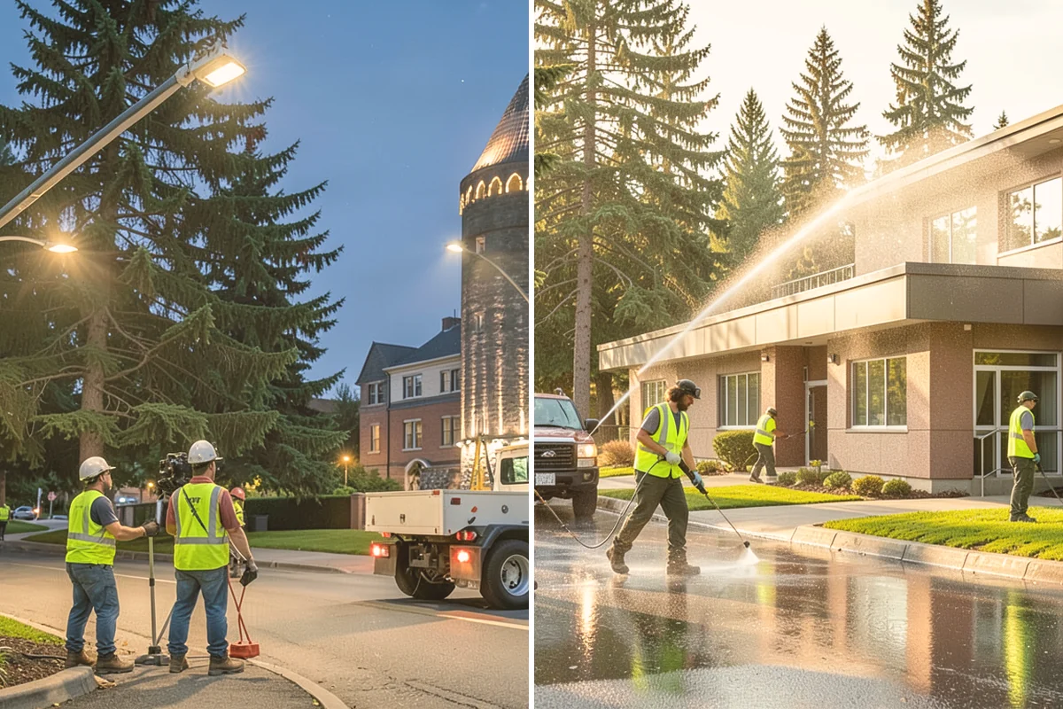 Parking Lot Snow Removal in Langley, Island County, WA - Map lots, ADA stalls, and snow-storage areas with staff