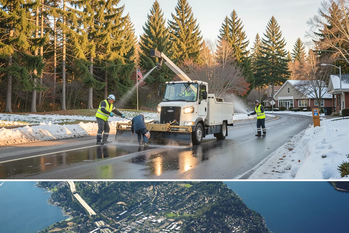 Parking Lot Snow Removal in Mercer Island, King County, WA - Lot clearing runs through the winter season, mobilized for each accumulating snow event from November into March.