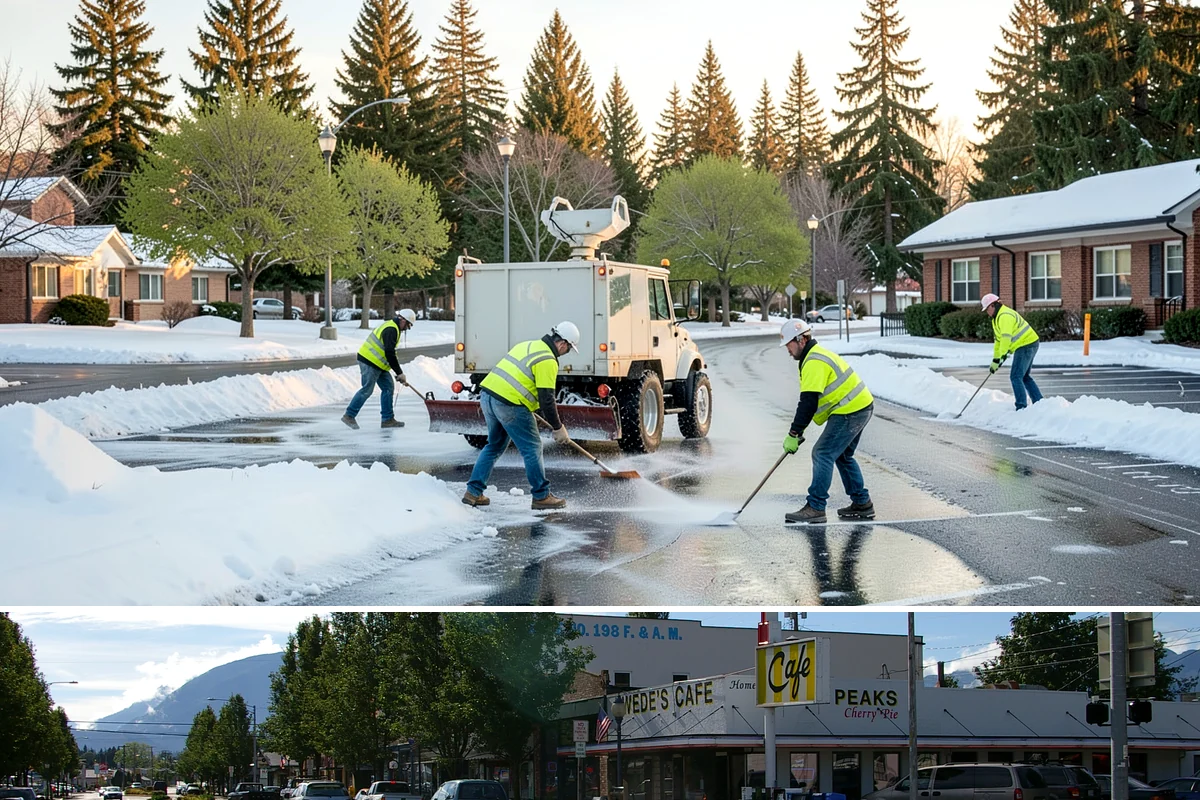 Parking Lot Snow Removal in North Bend, King County, WA - Lot clearing runs through the winter season, mobilized for each accumulating snow event from November into March.