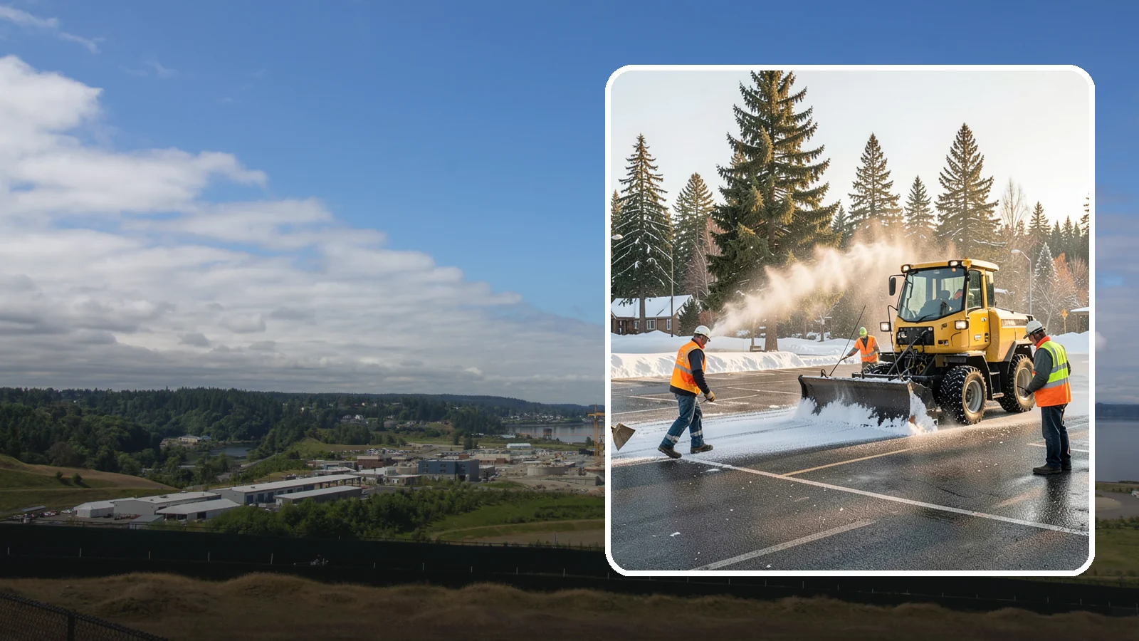 Parking Lot Snow Removal in University Place, Pierce County, WA - Plow and clear public parking lots and facility lots to keep them open and safe during winter weather.