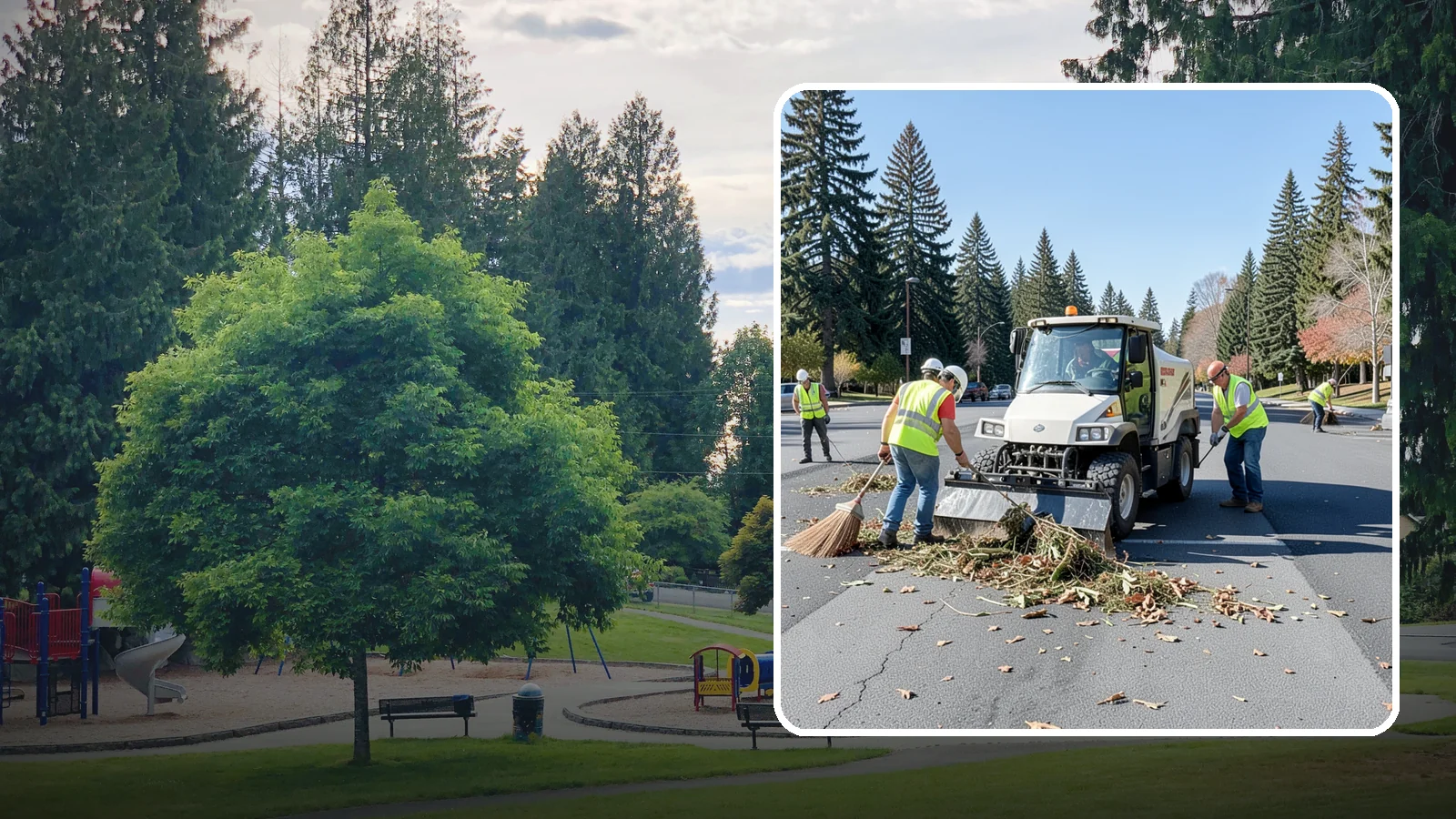 Parking Lot Sweeping in Bonney Lake, Pierce County, WA - Scheduled sweeping of municipal parking lots and structures to control litter and debris.