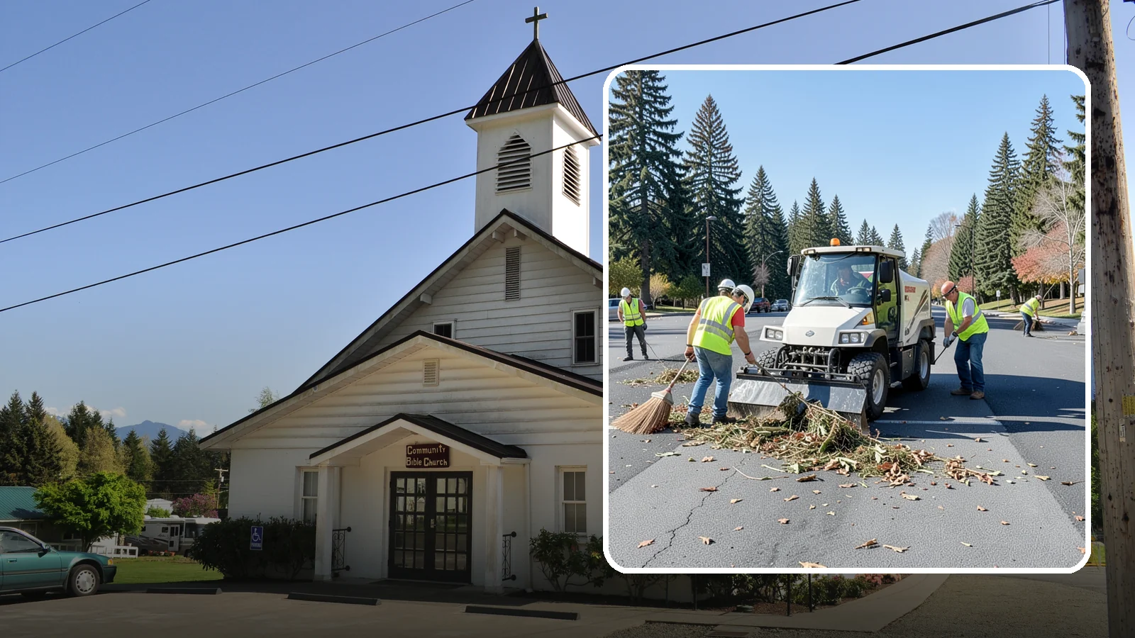 Parking Lot Sweeping in Concrete, Skagit County, WA - Scheduled sweeping of municipal parking lots and structures to control litter and debris.