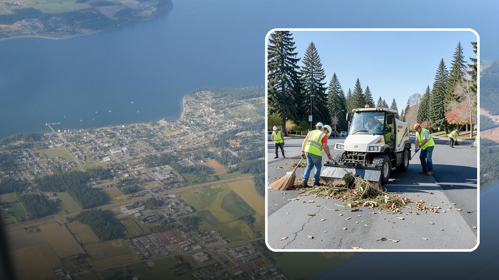 Parking Lot Sweeping in Coupeville, Island County, WA - Scheduled sweeping of municipal parking lots and structures to control litter and debris.