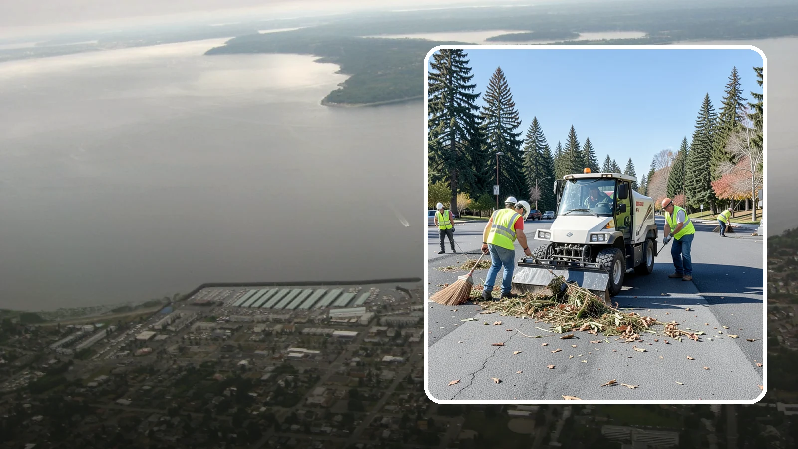 Parking Lot Sweeping in Des Moines, King County, WA - Scheduled sweeping of municipal parking lots and structures to control litter and debris.