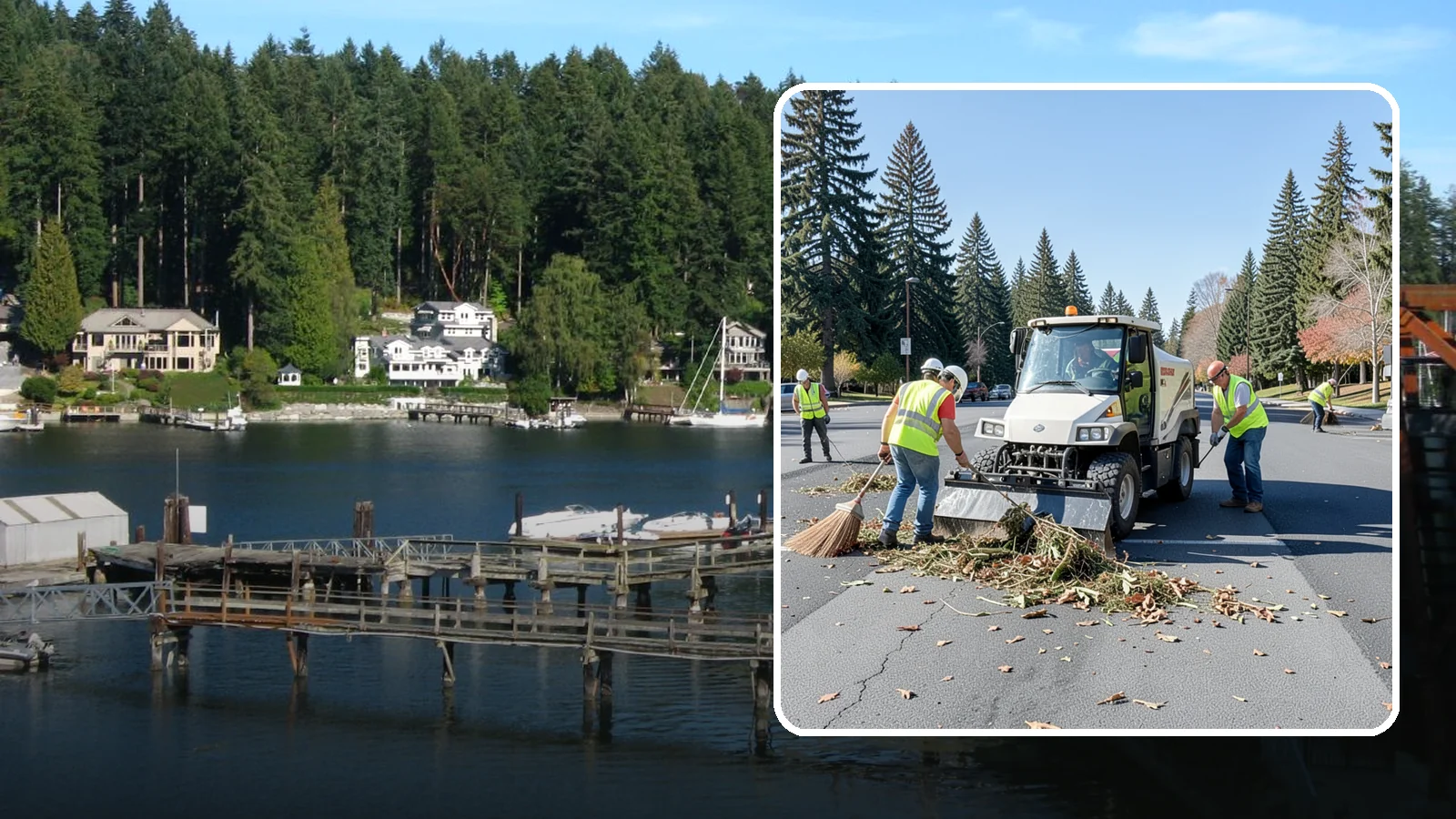 Parking Lot Sweeping in Gig Harbor, Pierce County, WA - Scheduled sweeping of municipal parking lots and structures to control litter and debris.
