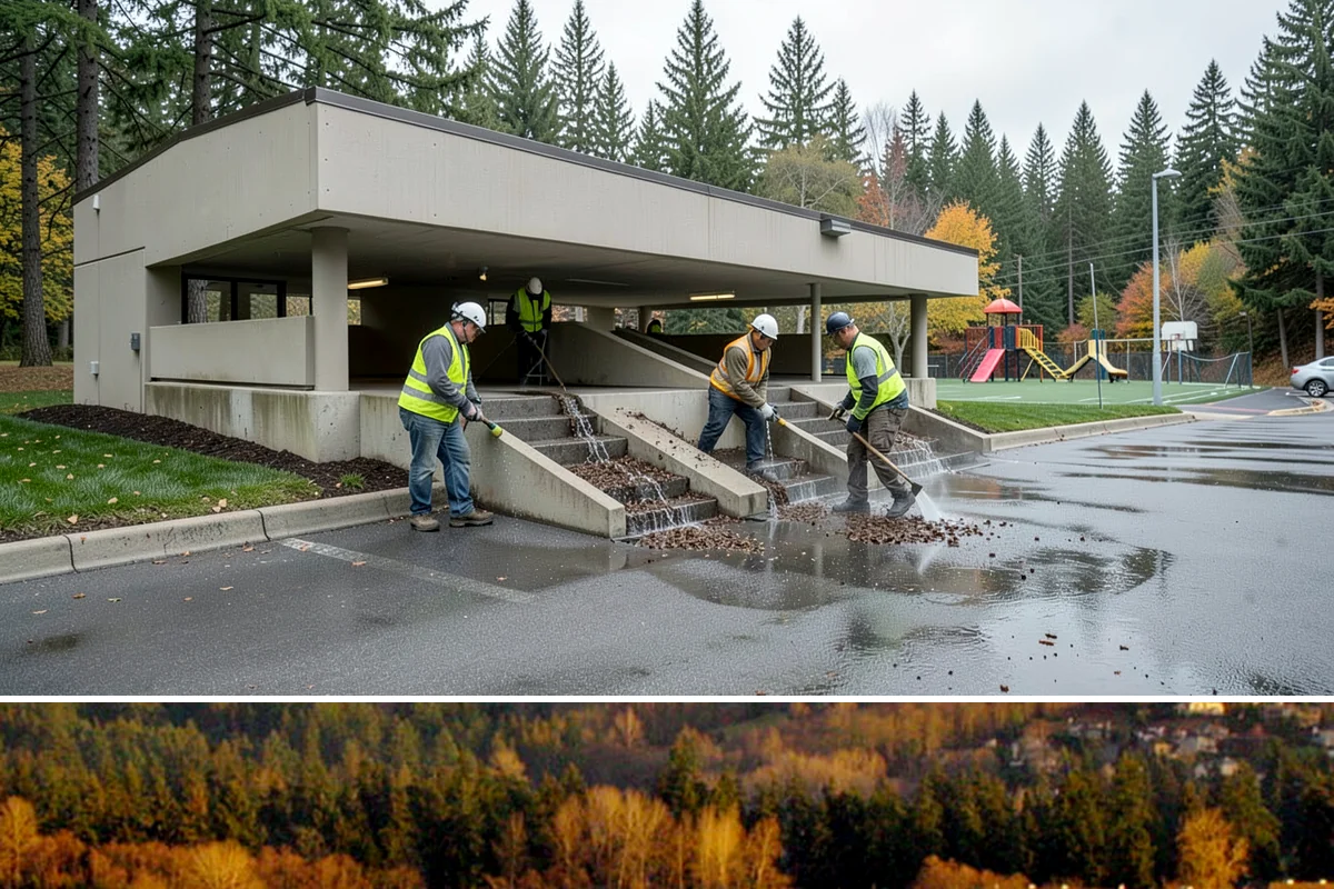 Parking Lot Sweeping in Kenmore, King County, WA - Frequency rises in autumn as leaves collect and after events that draw heavy public turnout.