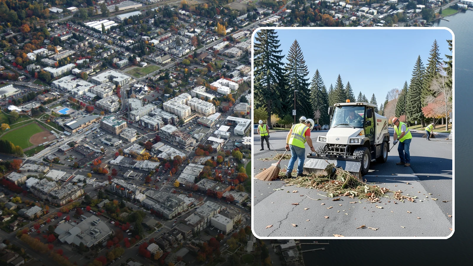 Parking Lot Sweeping in Kirkland, King County, WA - Scheduled sweeping of municipal parking lots and structures to control litter and debris.