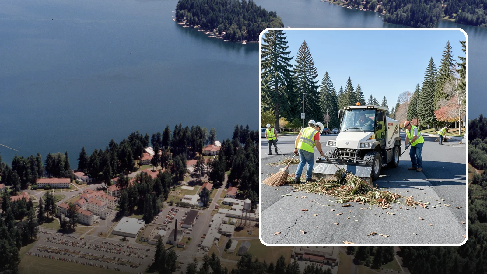 Parking Lot Sweeping in Lakewood, Pierce County, WA - Scheduled sweeping of municipal parking lots and structures to control litter and debris.