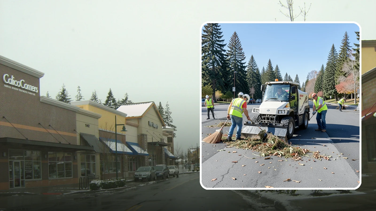 Parking Lot Sweeping in Mill Creek, Snohomish County, WA - Scheduled sweeping of municipal parking lots and structures to control litter and debris.