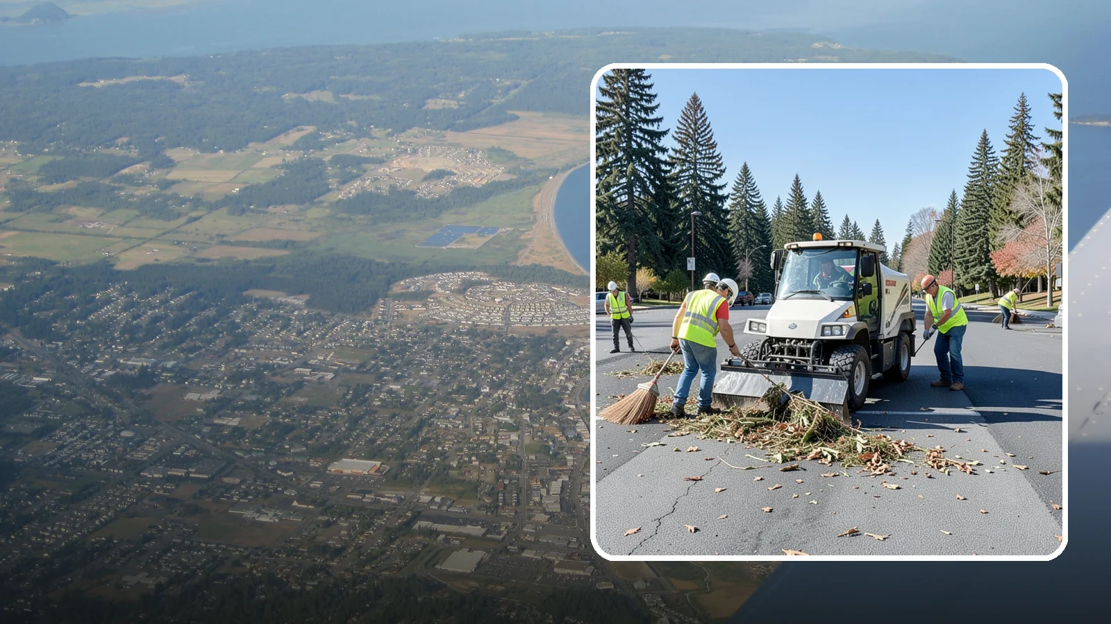 Parking Lot Sweeping in Oak Harbor, Island County, WA - Scheduled sweeping of municipal parking lots and structures to control litter and debris.