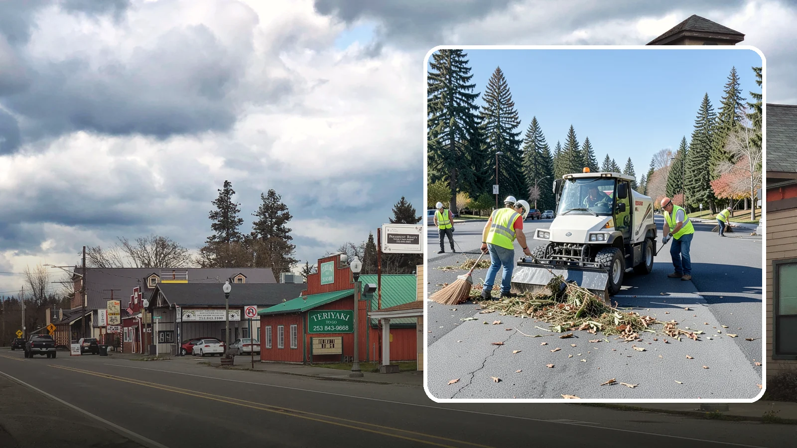 Parking Lot Sweeping in Roy, Pierce County, WA - Scheduled sweeping of municipal parking lots and structures to control litter and debris.