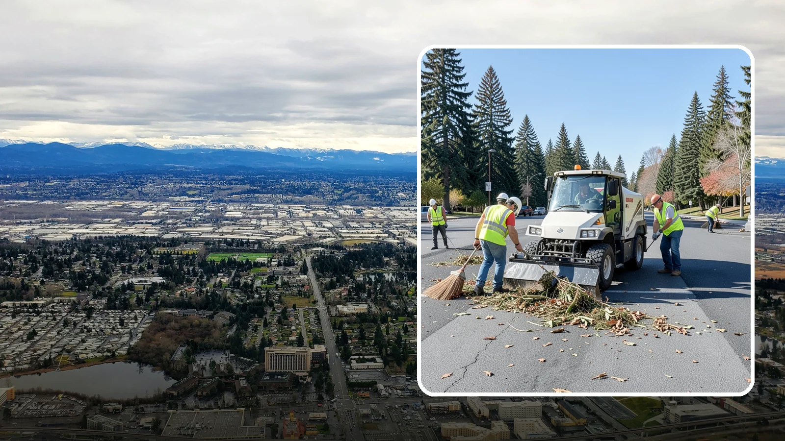 Parking Lot Sweeping in SeaTac, King County, WA - Scheduled sweeping of municipal parking lots and structures to control litter and debris.