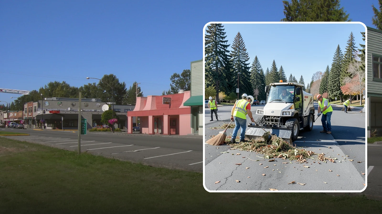 Parking Lot Sweeping in Snoqualmie, King County, WA - Scheduled sweeping of municipal parking lots and structures to control litter and debris.