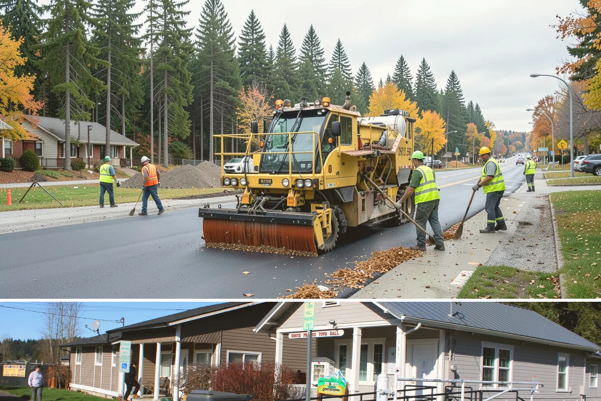 Parking Lot Sweeping in South Prairie, Pierce County, WA - Frequency rises in autumn as leaves collect and after events that draw heavy public turnout.