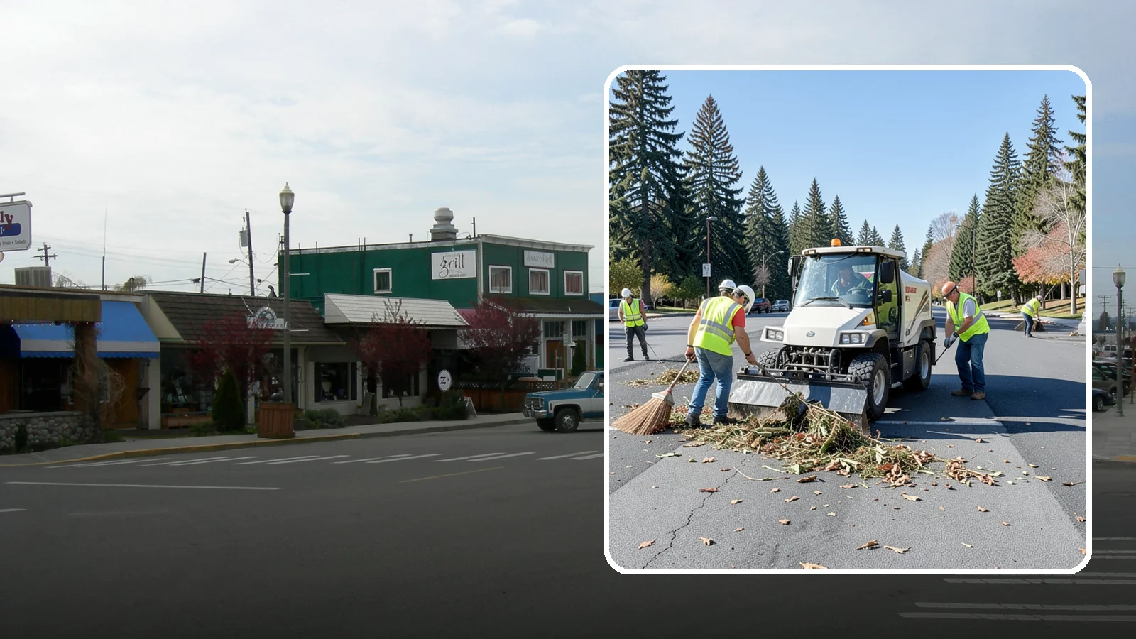 Parking Lot Sweeping in Stanwood, Snohomish County, WA - Scheduled sweeping of municipal parking lots and structures to control litter and debris.