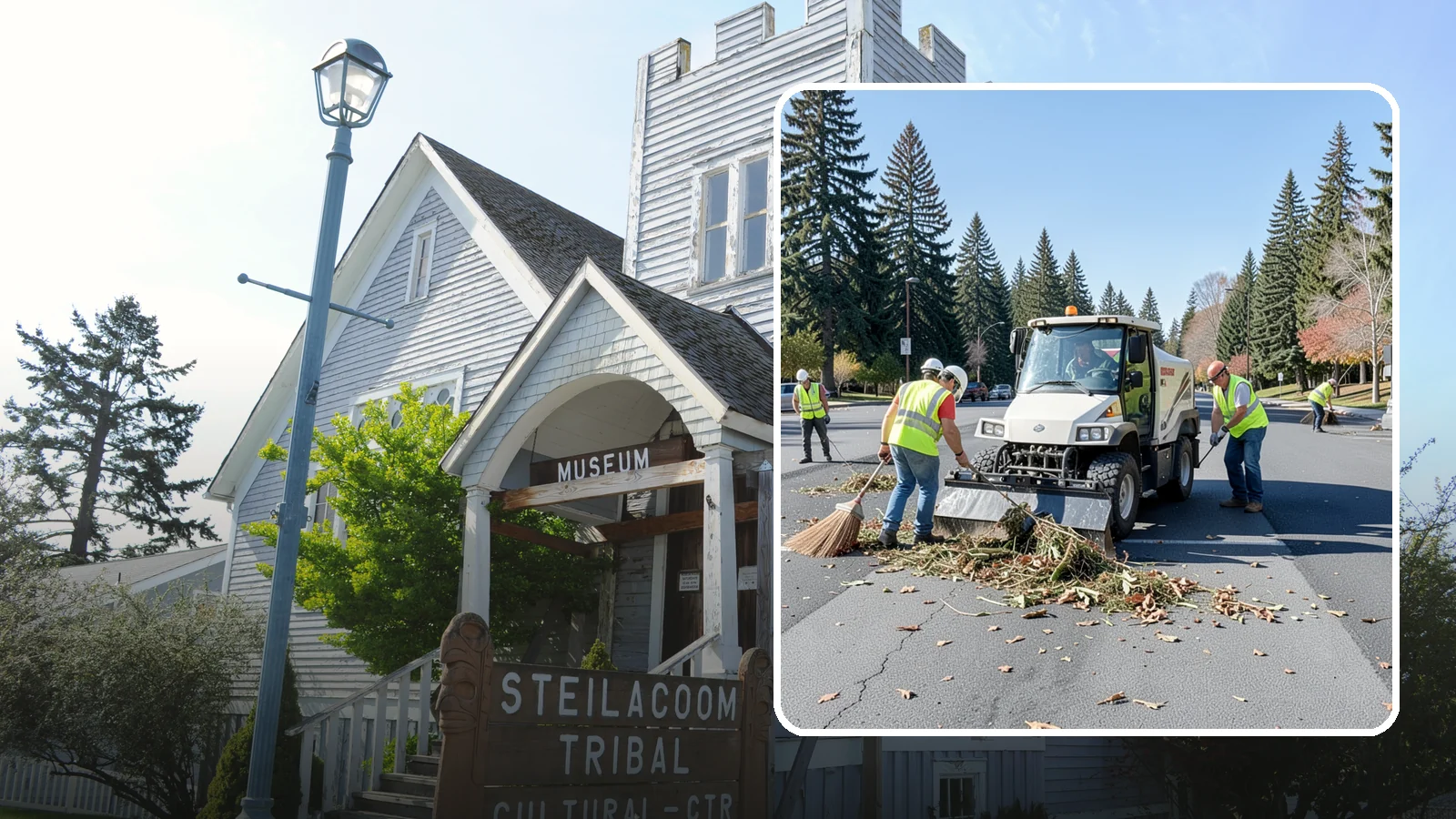 Parking Lot Sweeping in Steilacoom, Pierce County, WA - Scheduled sweeping of municipal parking lots and structures to control litter and debris.