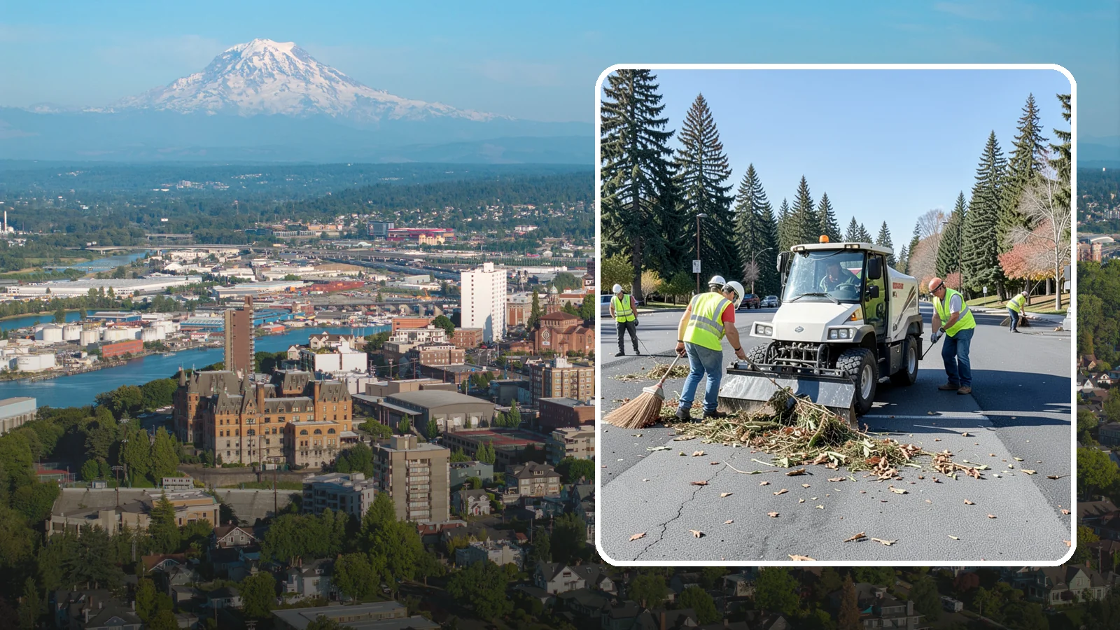 Parking Lot Sweeping in Tacoma, Pierce County, WA - Scheduled sweeping of municipal parking lots and structures to control litter and debris.