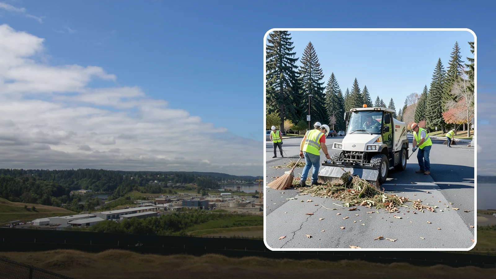 Parking Lot Sweeping in University Place, Pierce County, WA - Scheduled sweeping of municipal parking lots and structures to control litter and debris.