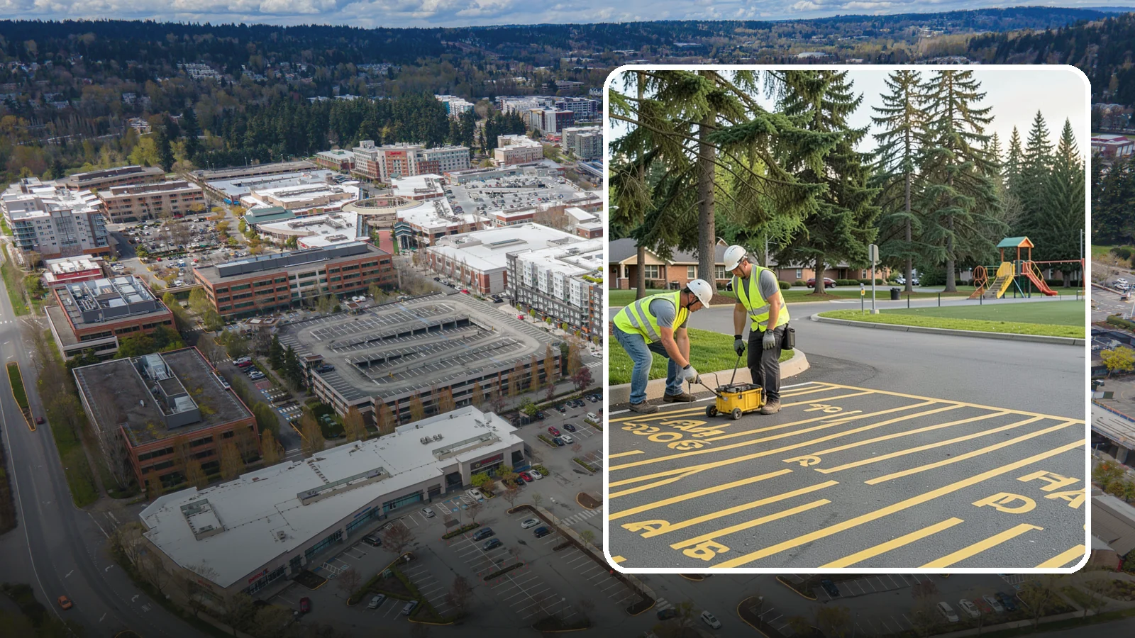 Parking Stall Numbering in Redmond, King County, WA - Layout and marking of numbered and designated parking stalls, including ADA-compliant accessible spaces.