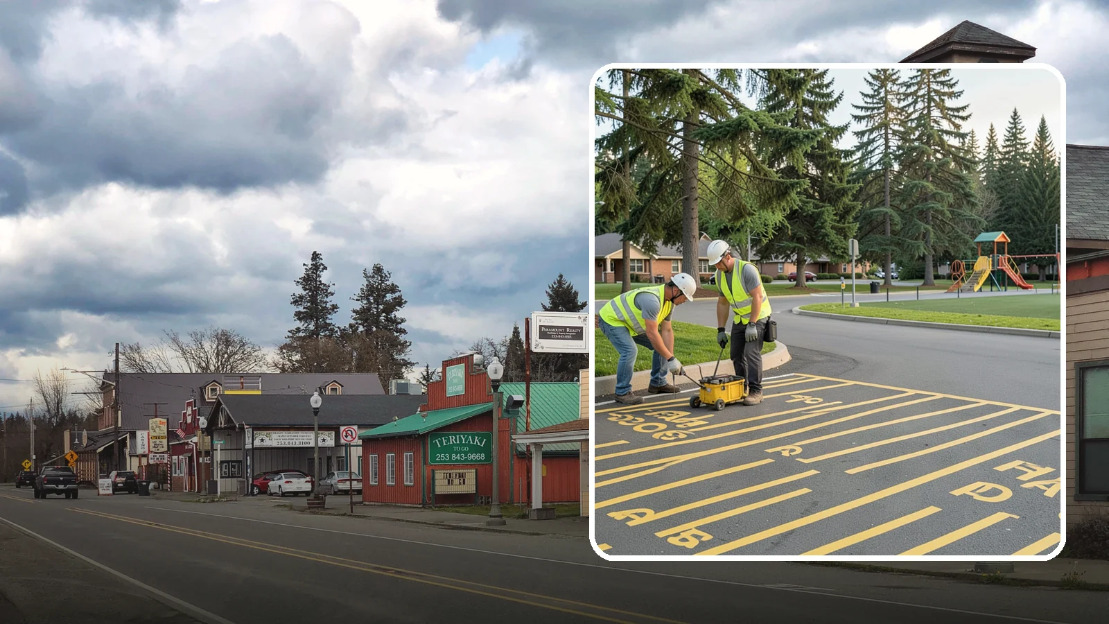 Parking Stall Numbering in Roy, Pierce County, WA - Layout and marking of numbered and designated parking stalls, including ADA-compliant accessible spaces.