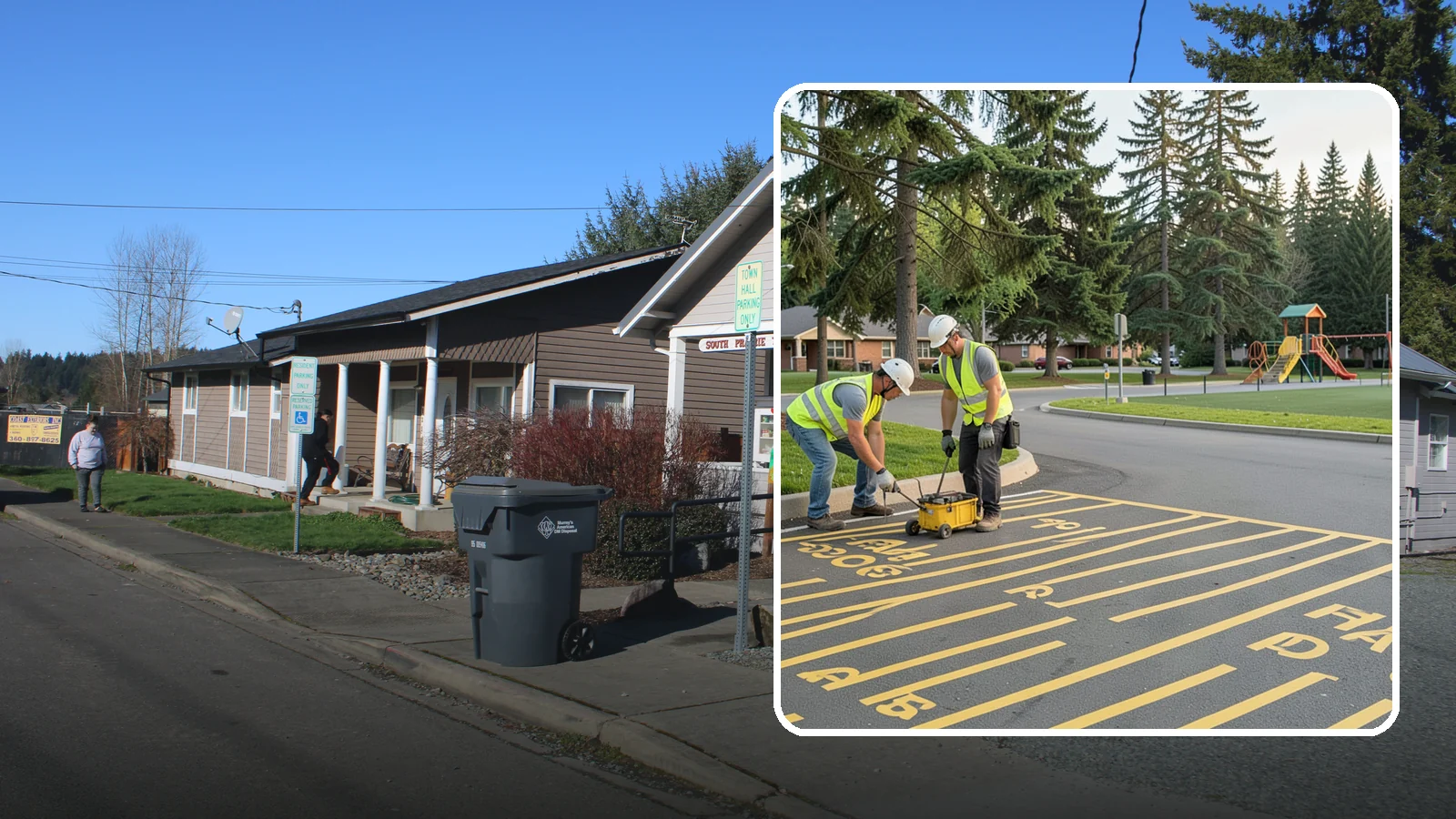 Parking Stall Numbering in South Prairie, Pierce County, WA - Layout and marking of numbered and designated parking stalls, including ADA-compliant accessible spaces.