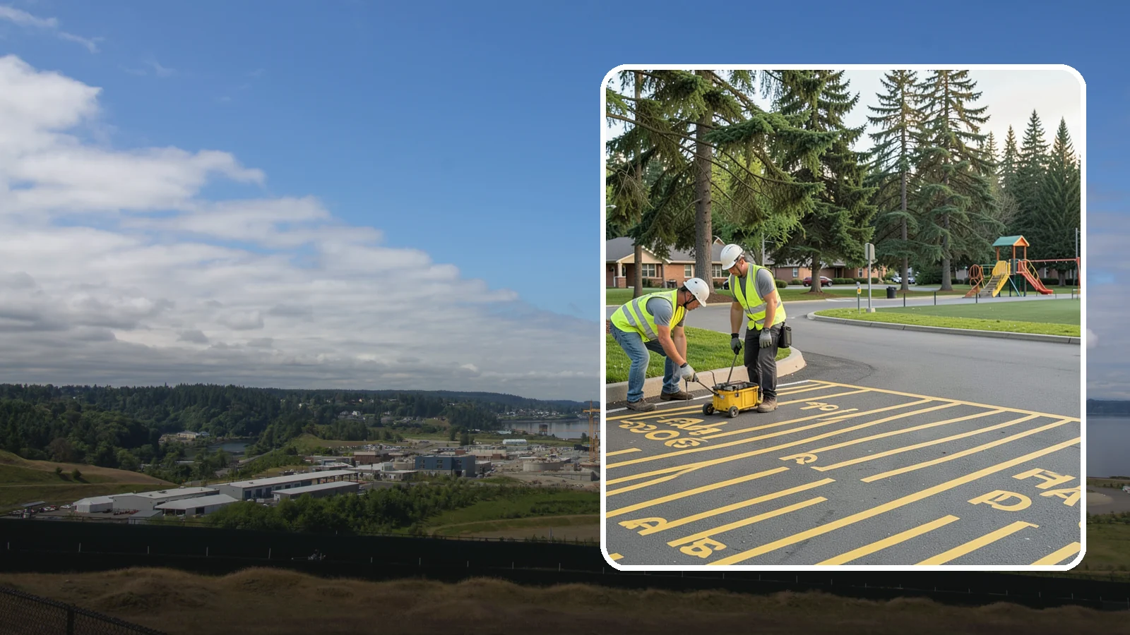 Parking Stall Numbering in University Place, Pierce County, WA - Layout and marking of numbered and designated parking stalls, including ADA-compliant accessible spaces.
