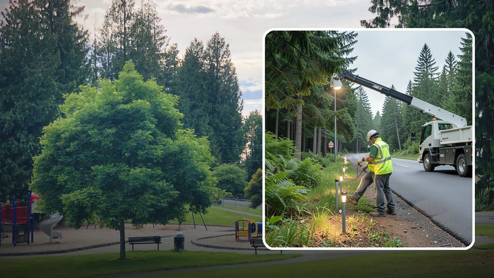 Path Lighting in Bonney Lake, Pierce County, WA - Installation and maintenance of walkway and trail lighting to keep public paths safe after dark.