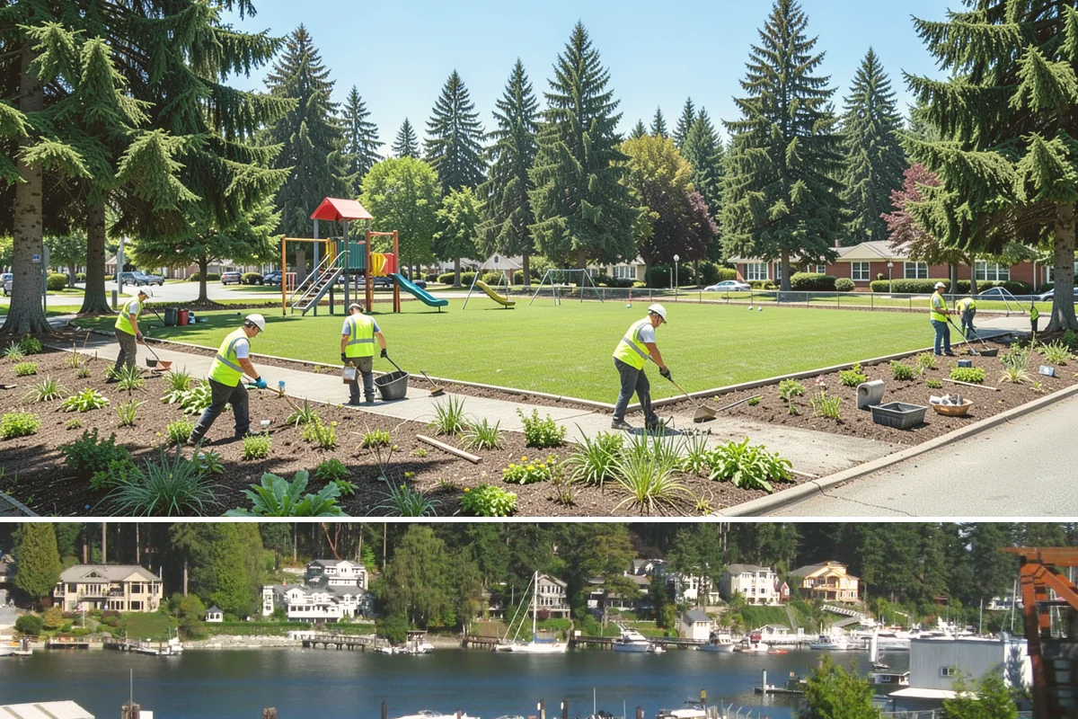 Path Lighting in Gig Harbor, Pierce County, WA - New installs favor dry summer conditions, while maintenance and repairs continue through the darker fall and winter.
