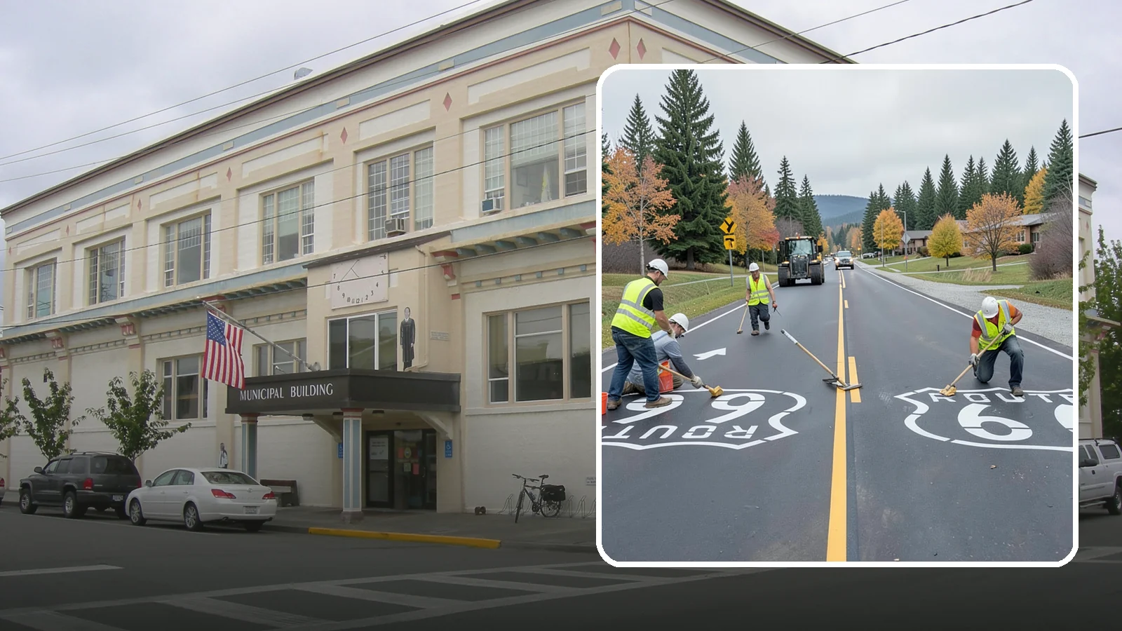 Pavement Legend Marking in Anacortes, Skagit County, WA - Layout and application of pavement legends, arrows, and symbols to guide traffic and reinforce roadway regulations.