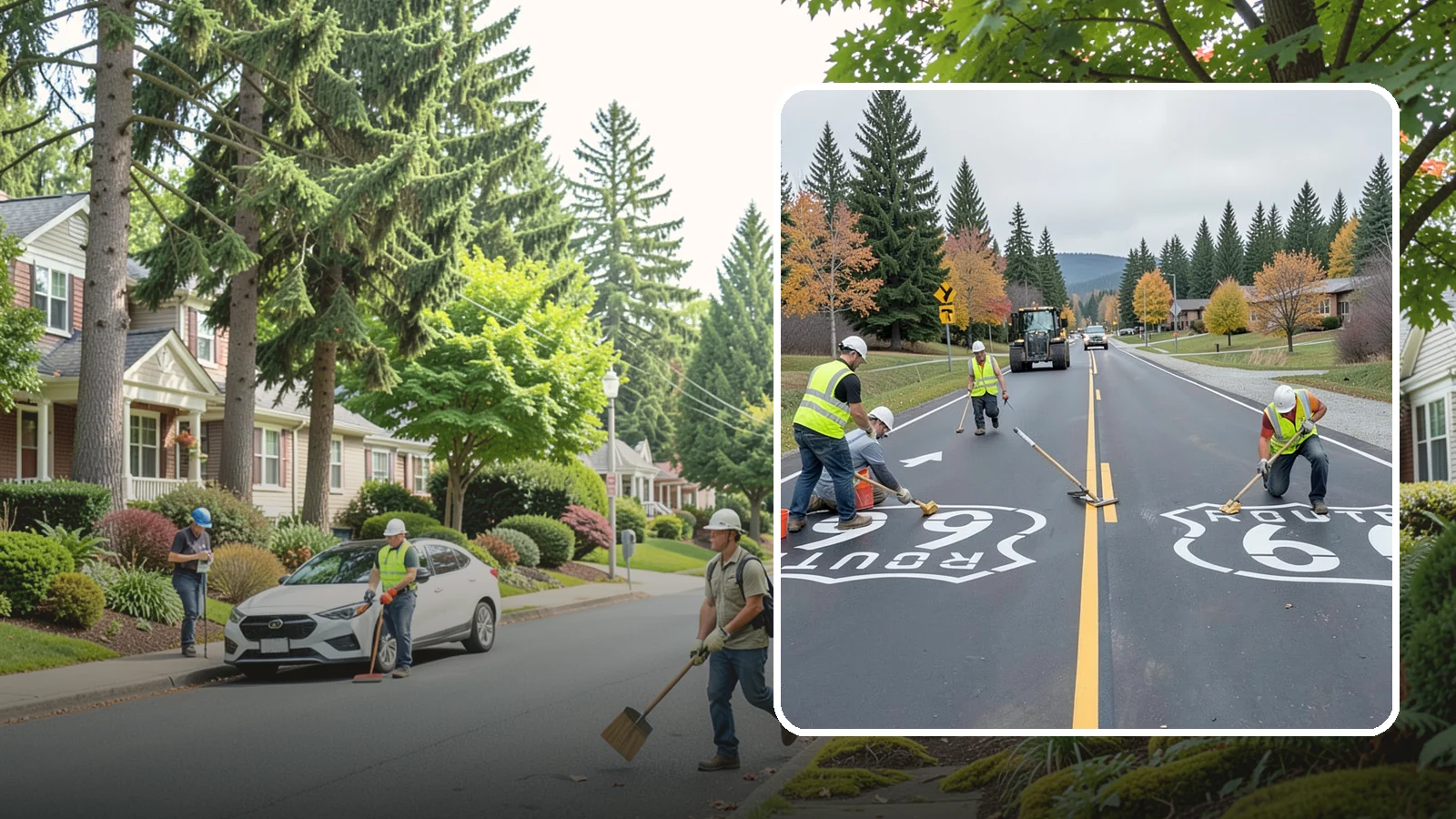 Pavement Legend Marking in Beaux Arts Village, King County, WA - Layout and application of pavement legends, arrows, and symbols to guide traffic and reinforce roadway regulations.