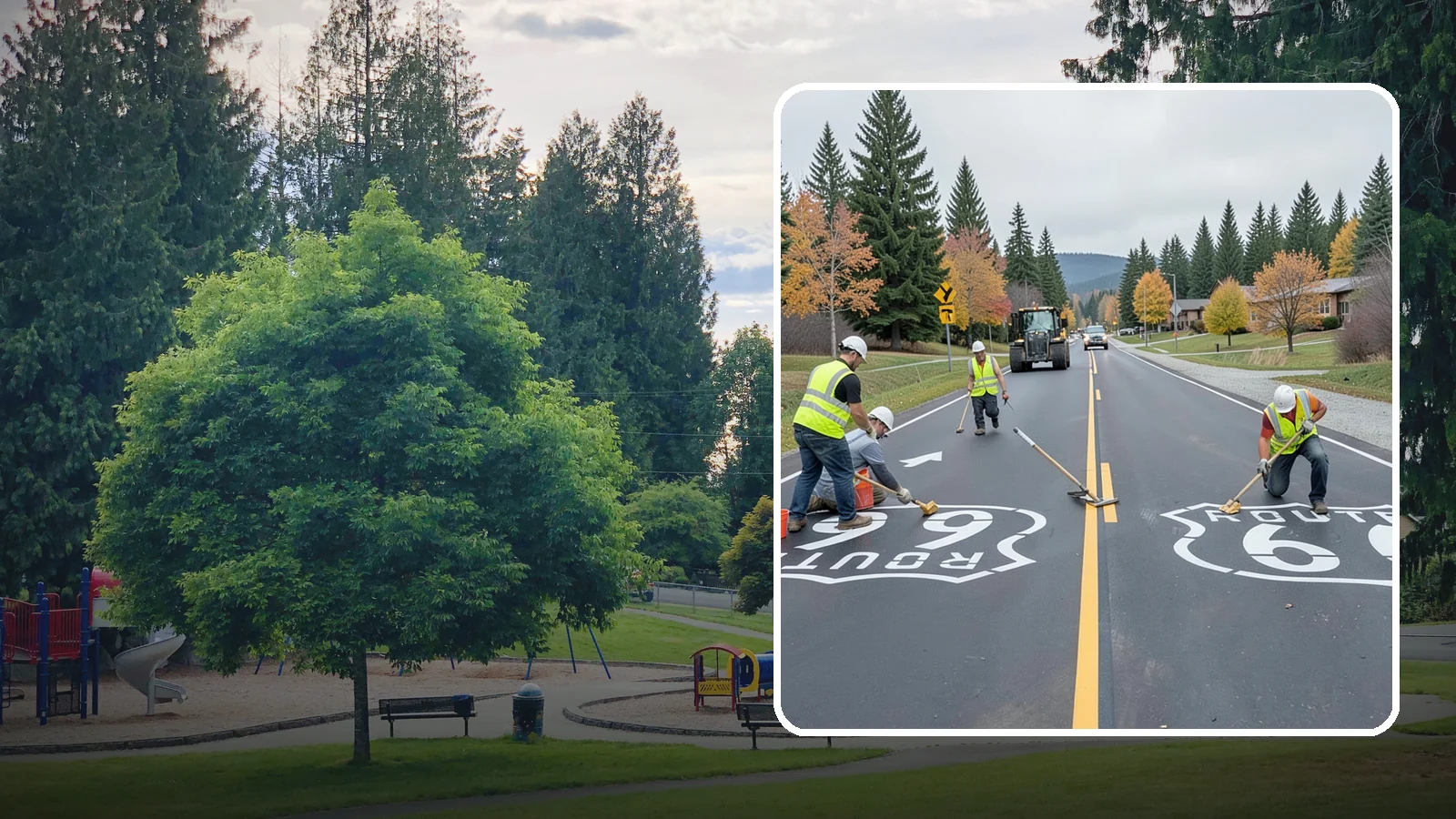 Pavement Legend Marking in Bonney Lake, Pierce County, WA - Layout and application of pavement legends, arrows, and symbols to guide traffic and reinforce roadway regulations.