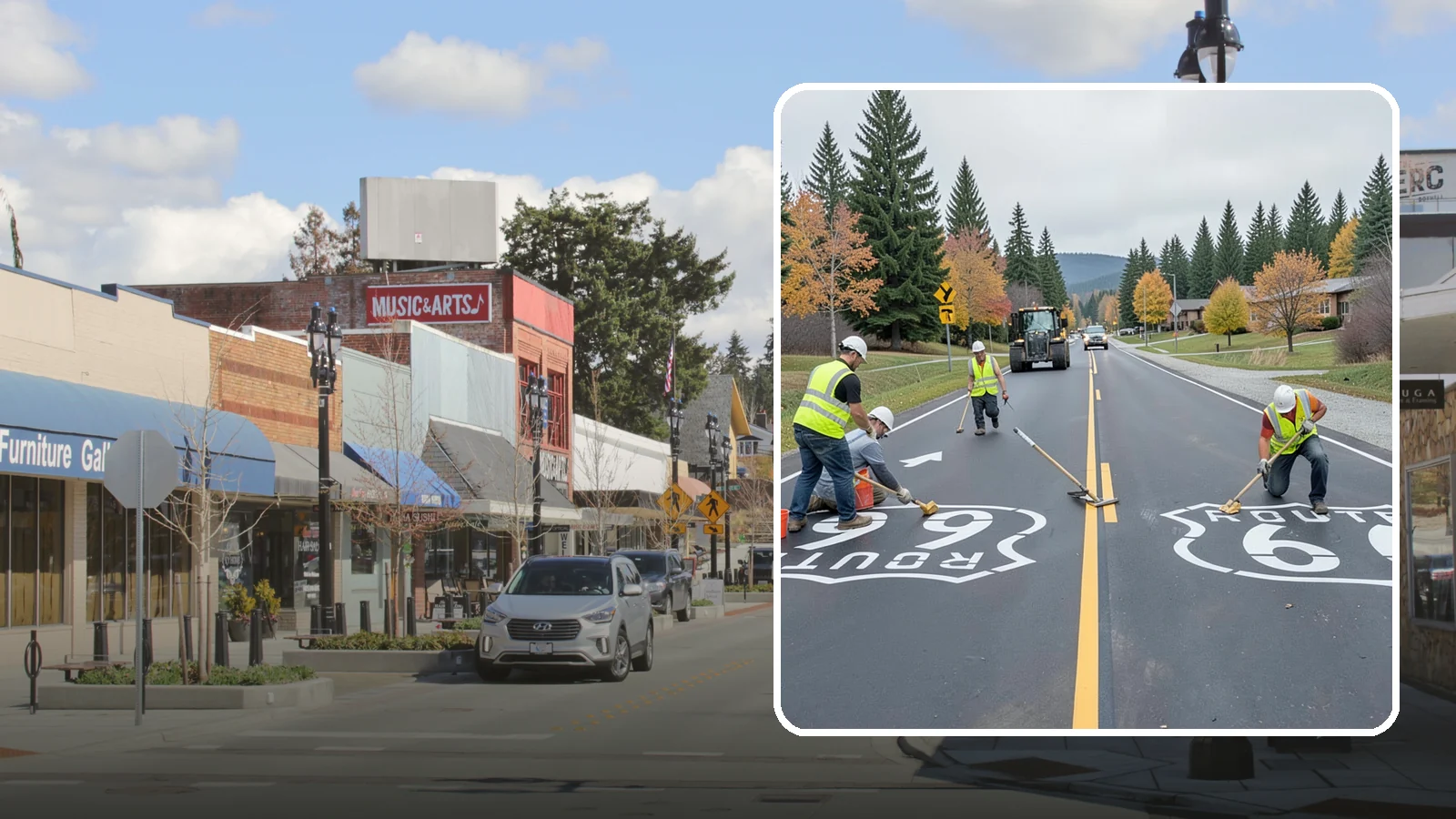 Pavement Legend Marking in Bothell, King County, WA - Layout and application of pavement legends, arrows, and symbols to guide traffic and reinforce roadway regulations.