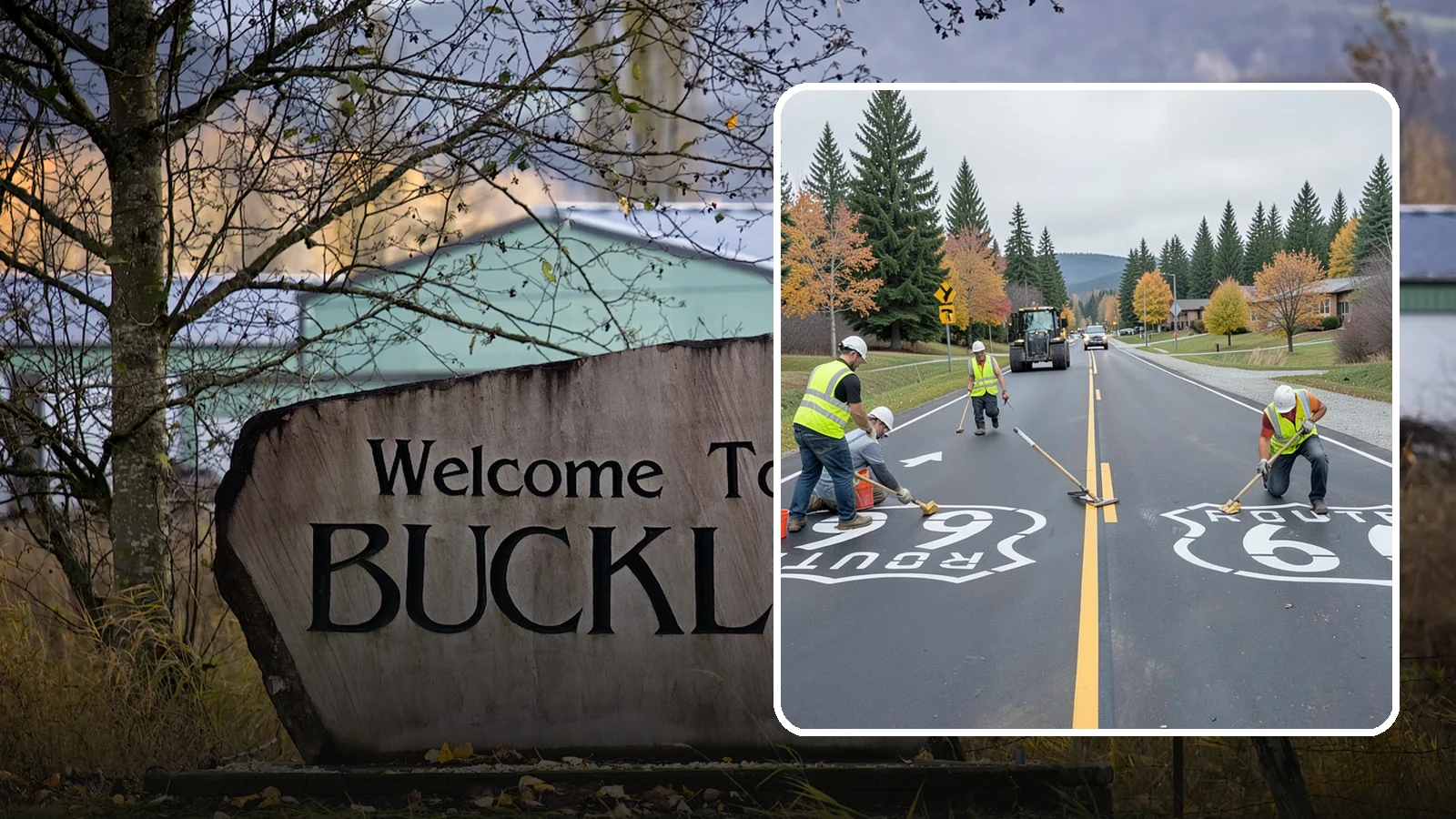 Pavement Legend Marking in Buckley, Pierce County, WA - Layout and application of pavement legends, arrows, and symbols to guide traffic and reinforce roadway regulations.
