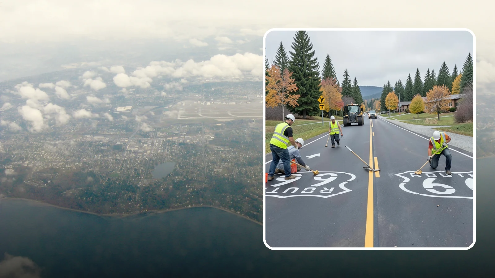 Pavement Legend Marking in Burien, King County, WA - Layout and application of pavement legends, arrows, and symbols to guide traffic and reinforce roadway regulations.