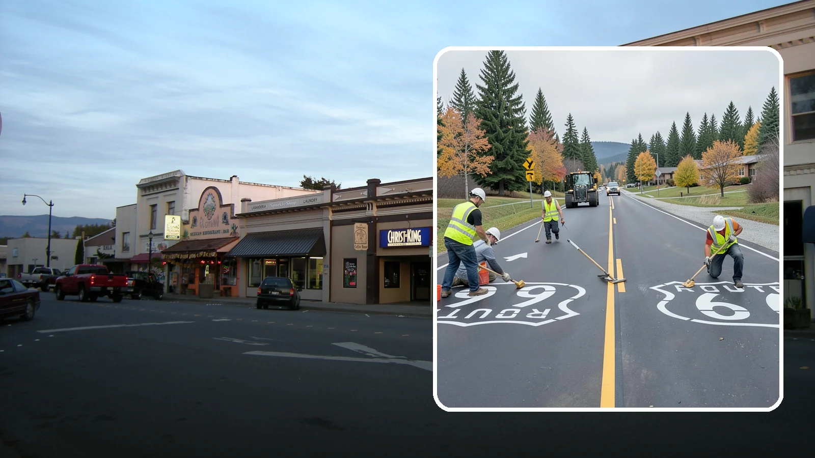 Pavement Legend Marking in Burlington, Skagit County, WA - Layout and application of pavement legends, arrows, and symbols to guide traffic and reinforce roadway regulations.