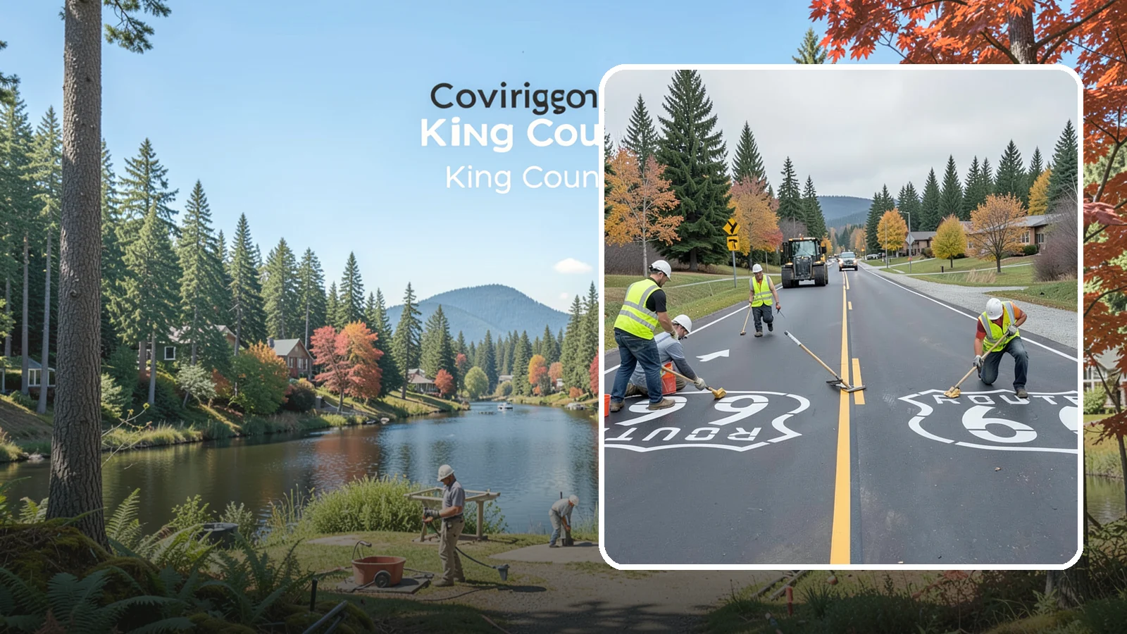 Pavement Legend Marking in Covington, King County, WA - Layout and application of pavement legends, arrows, and symbols to guide traffic and reinforce roadway regulations.