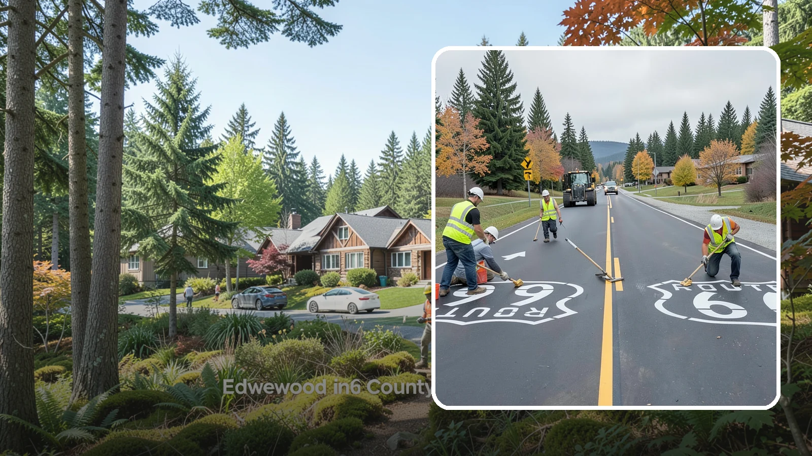 Pavement Legend Marking in Edgewood, Pierce County, WA - Layout and application of pavement legends, arrows, and symbols to guide traffic and reinforce roadway regulations.