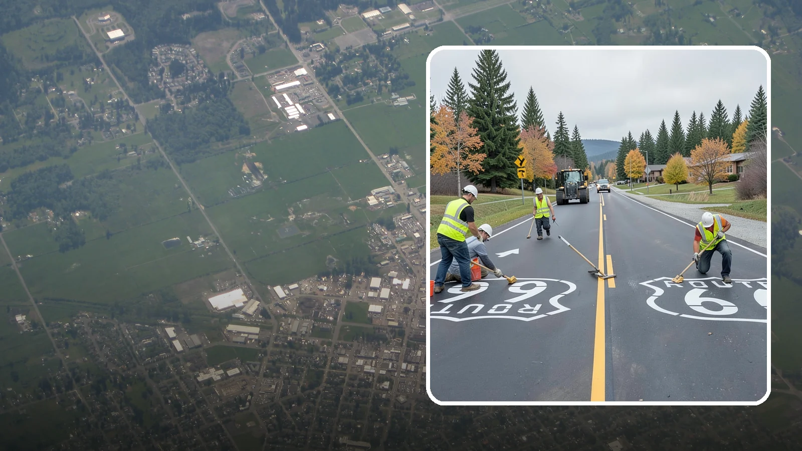 Pavement Legend Marking in Enumclaw, King County, WA - Layout and application of pavement legends, arrows, and symbols to guide traffic and reinforce roadway regulations.