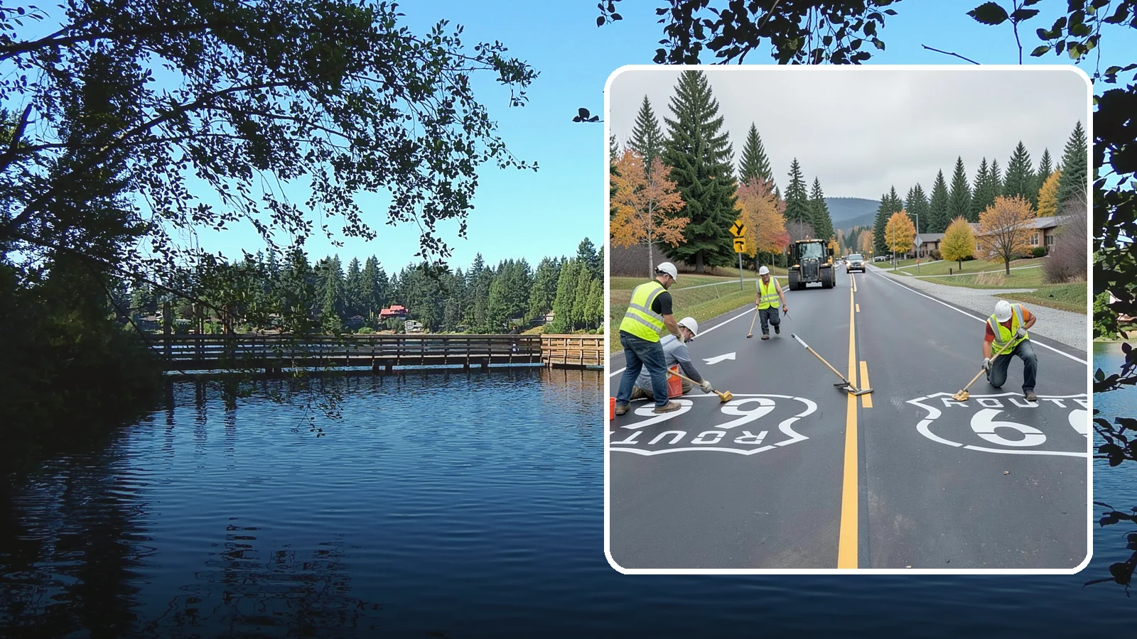 Pavement Legend Marking in Federal Way, King County, WA - Layout and application of pavement legends, arrows, and symbols to guide traffic and reinforce roadway regulations.