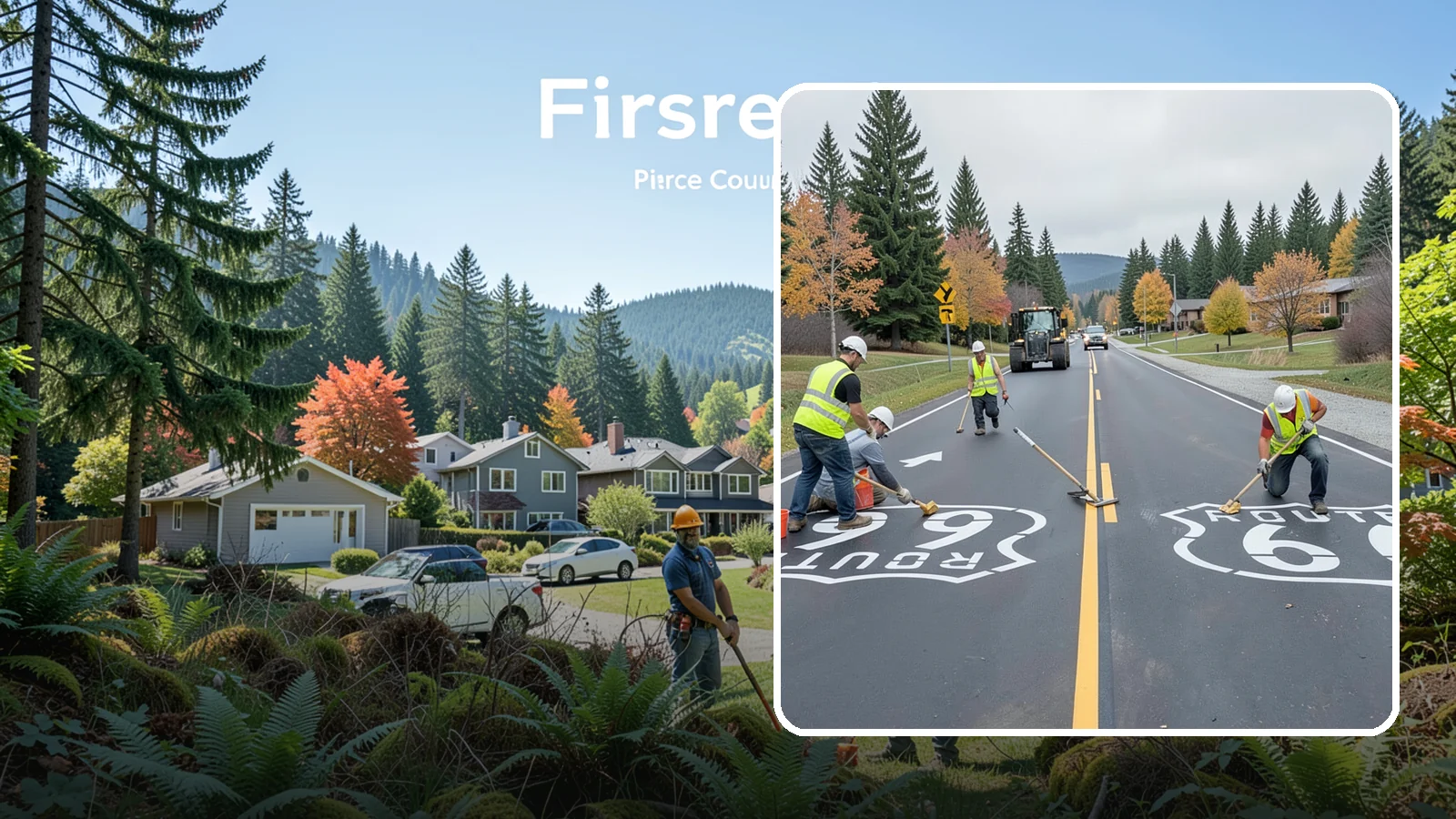 Pavement Legend Marking in Fircrest, Pierce County, WA - Layout and application of pavement legends, arrows, and symbols to guide traffic and reinforce roadway regulations.
