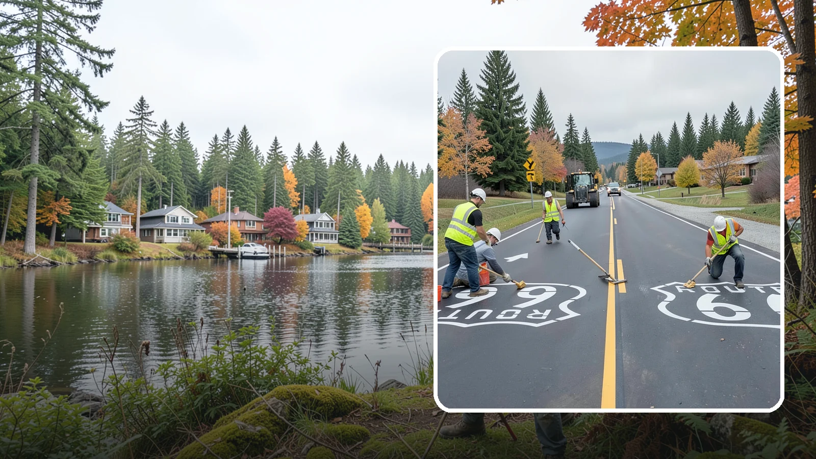 Pavement Legend Marking in La Conner, Skagit County, WA - Layout and application of pavement legends, arrows, and symbols to guide traffic and reinforce roadway regulations.