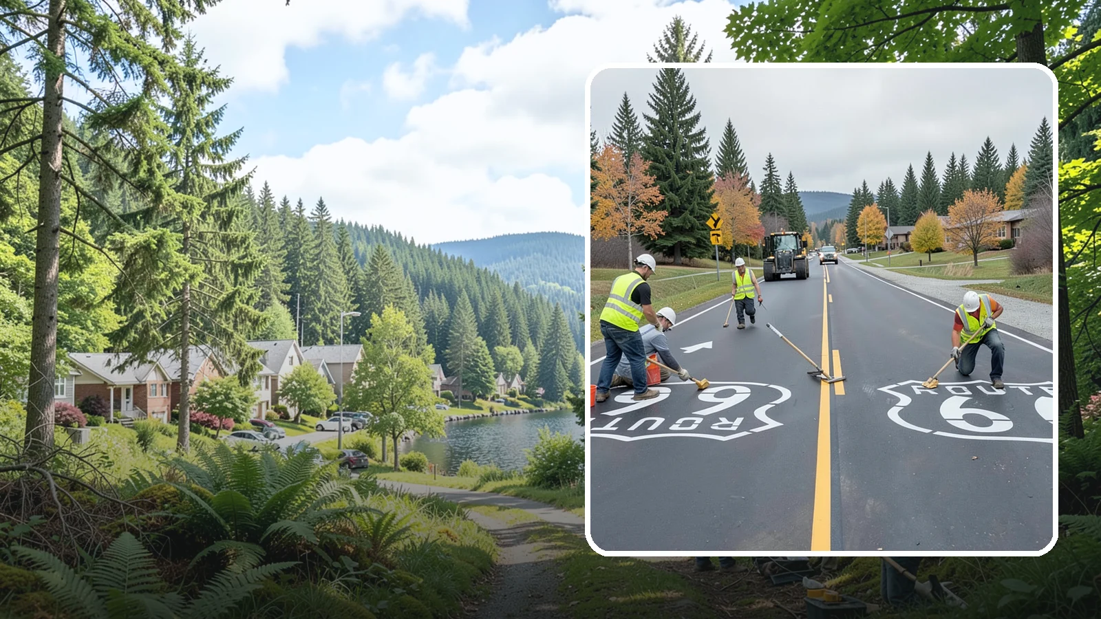 Pavement Legend Marking in Lake Forest Park, King County, WA - Layout and application of pavement legends, arrows, and symbols to guide traffic and reinforce roadway regulations.
