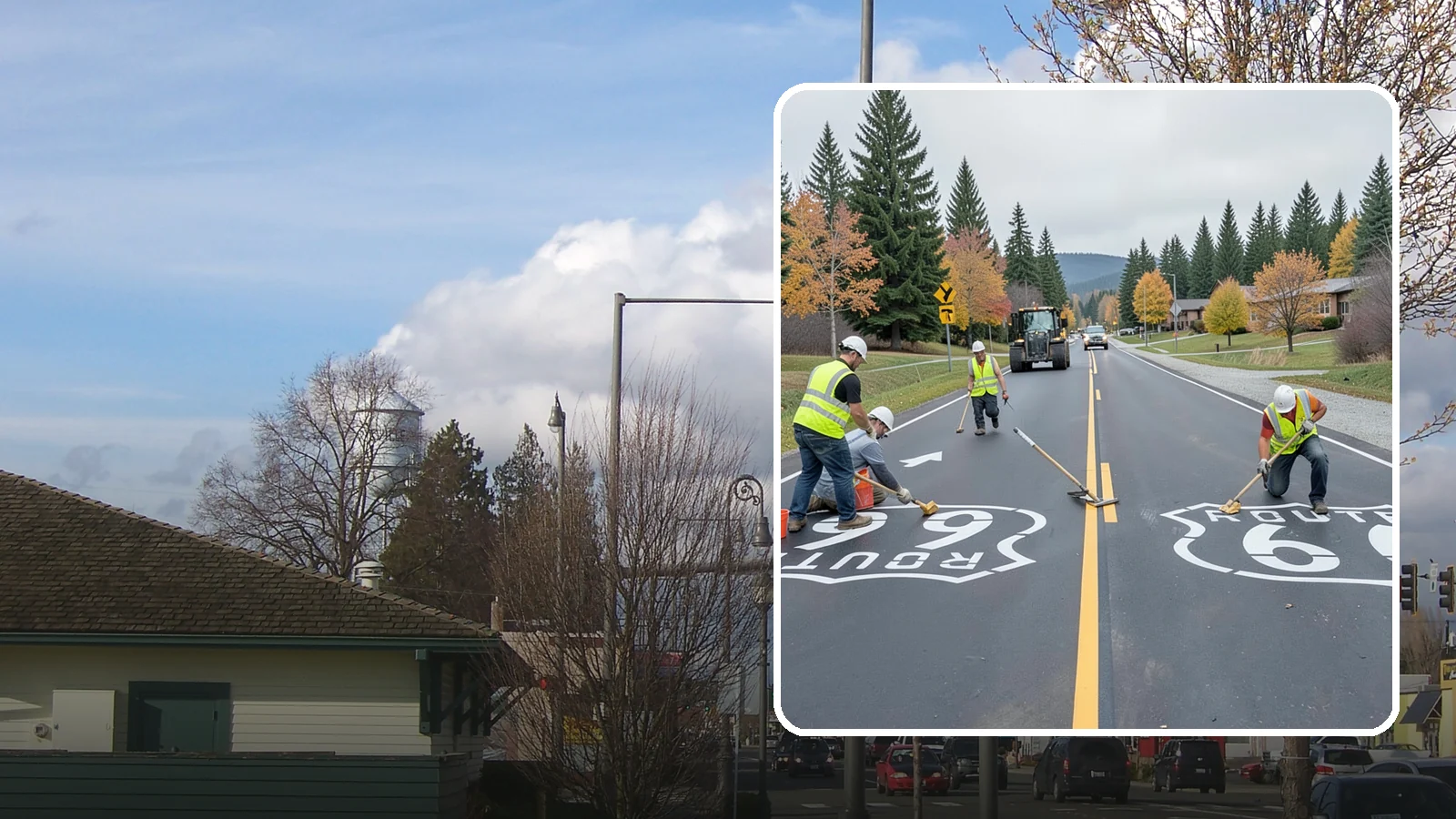 Pavement Legend Marking in Marysville, Snohomish County, WA - Layout and application of pavement legends, arrows, and symbols to guide traffic and reinforce roadway regulations.
